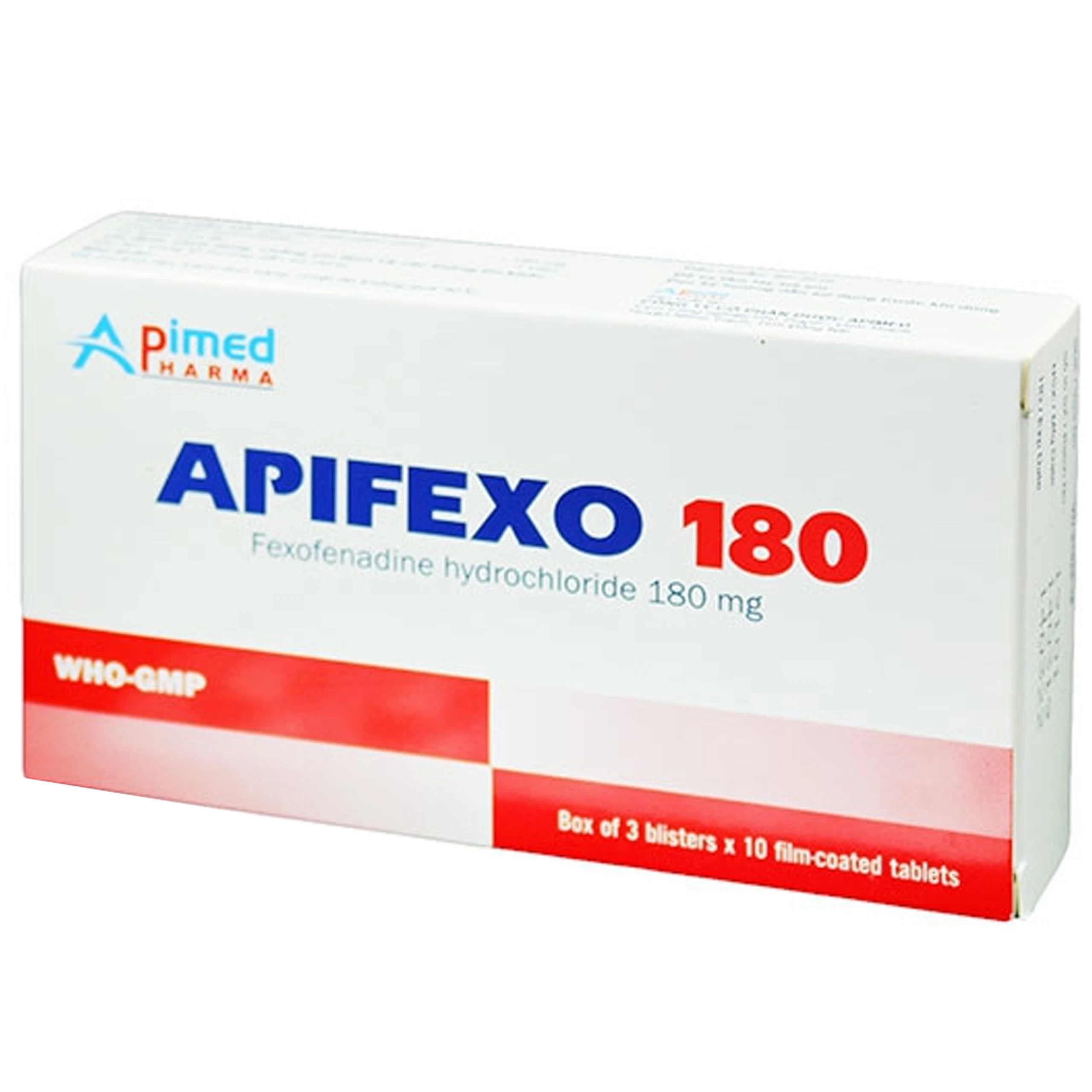 Thuốc Apifexo 180 Apimed giảm viêm mũi dị ứng theo mùa, nổi mề đay (3 vỉ x 10 viên)