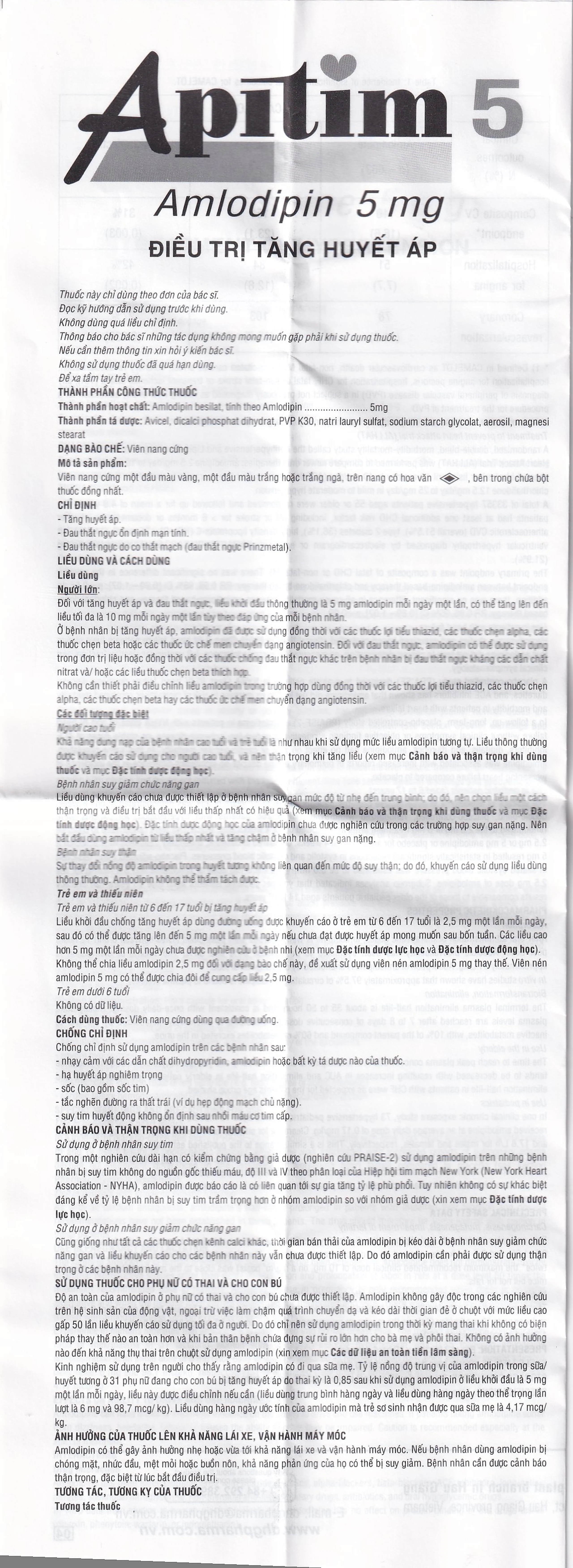 Thuốc Apitim 5 DHG điều trị tăng huyết áp (3 vỉ x 10 viên)