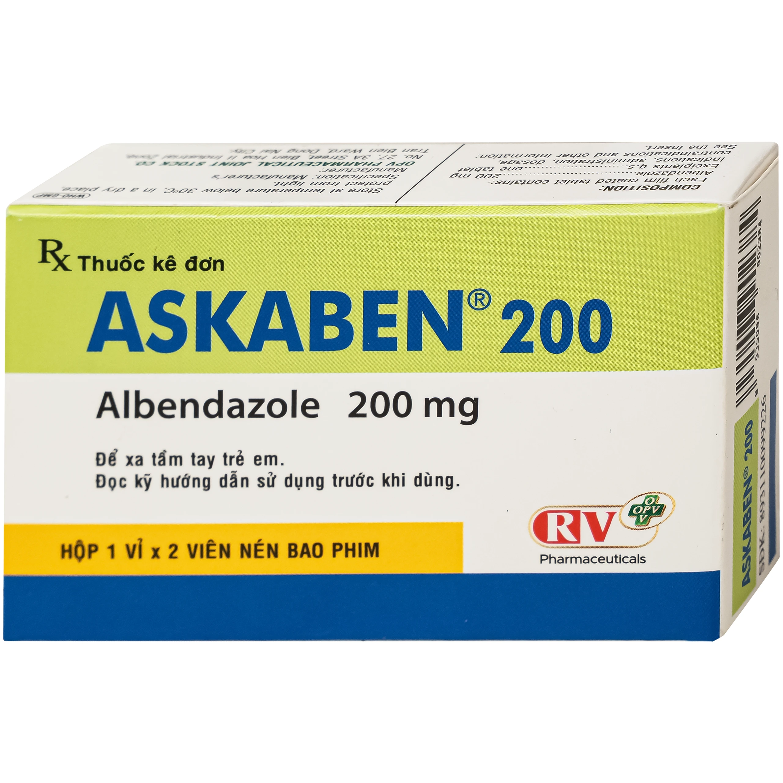 Thuốc Askaben 200mg OPV điều trị nhiễm ấu trùng sán lợn có tổn thương não (1 vỉ x 2 viên) 2