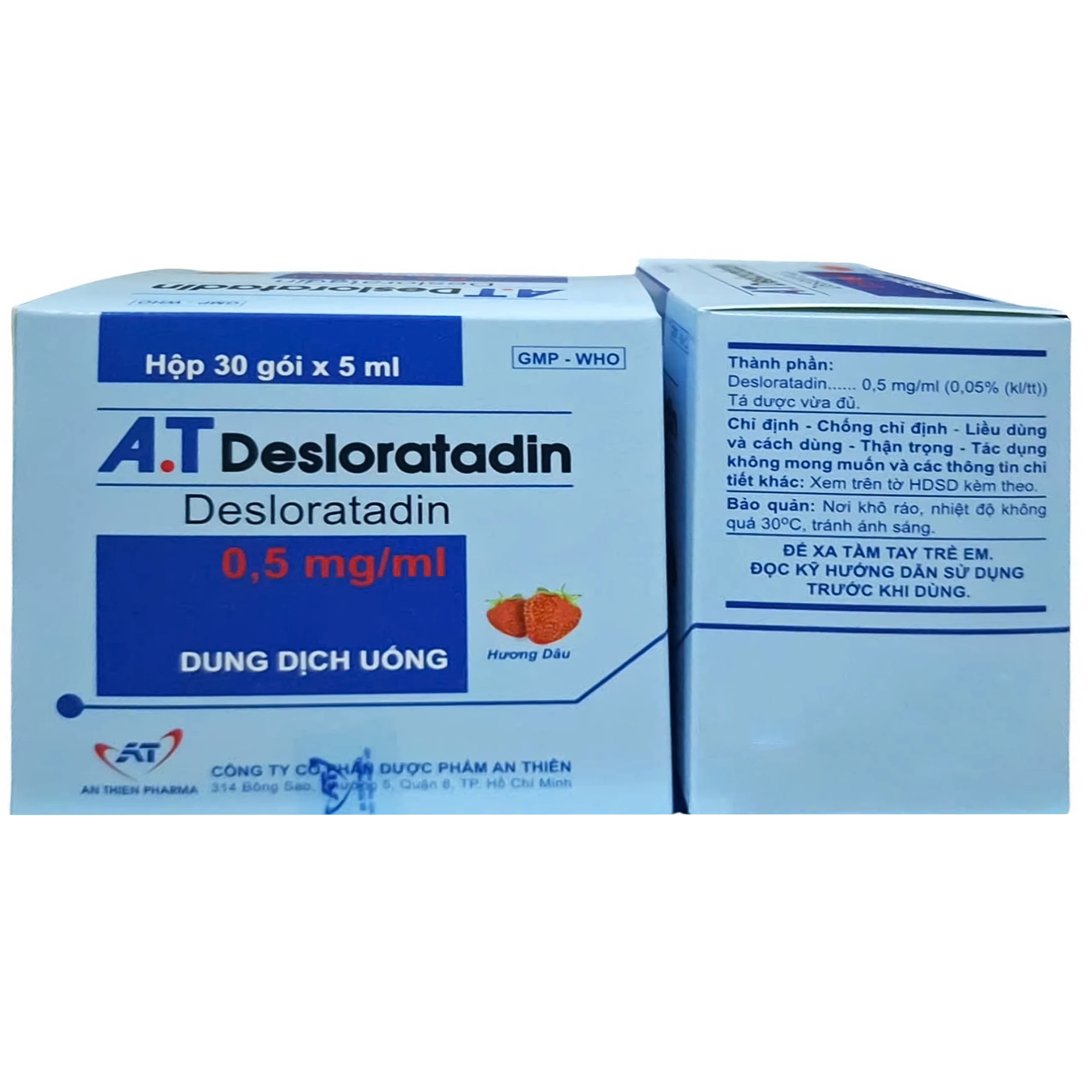 Dung dịch uống A.T Desloratadin 2.5mg An Thiên giảm viêm mũi dị ứng, ngứa, nổi mày đay mạn tính (30 gói x 5ml)