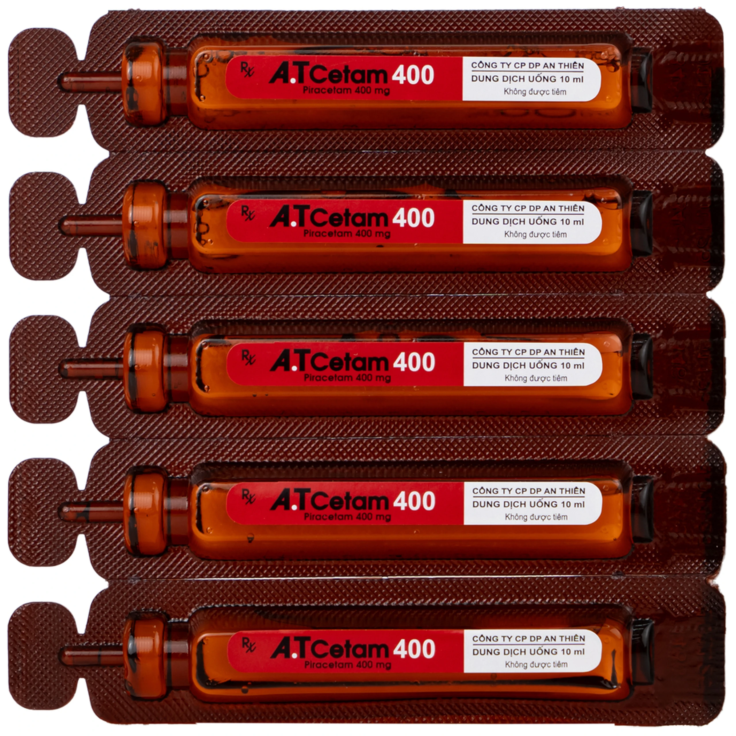Thuốc A.T Cetam 400 An Thiên điều trị chóng mặt, giật rung cơ, thiếu máu não, suy giảm nhận thức ở người già (30 ống x 10ml)