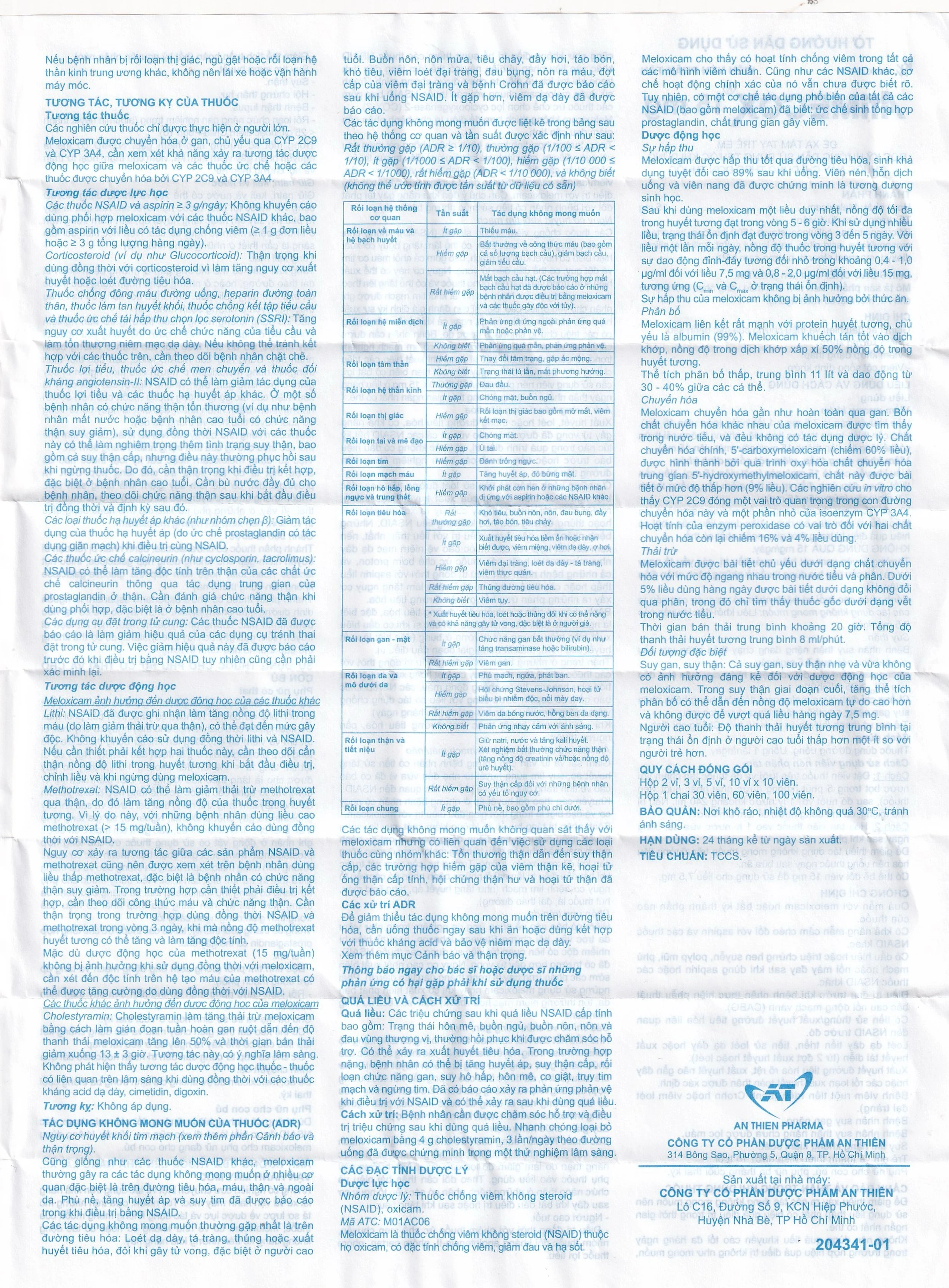 Thuốc Atimecox 15mg An Thiên giảm các dấu hiệu và triệu chứng của viêm xương khớp (3 vỉ x 10 viên)