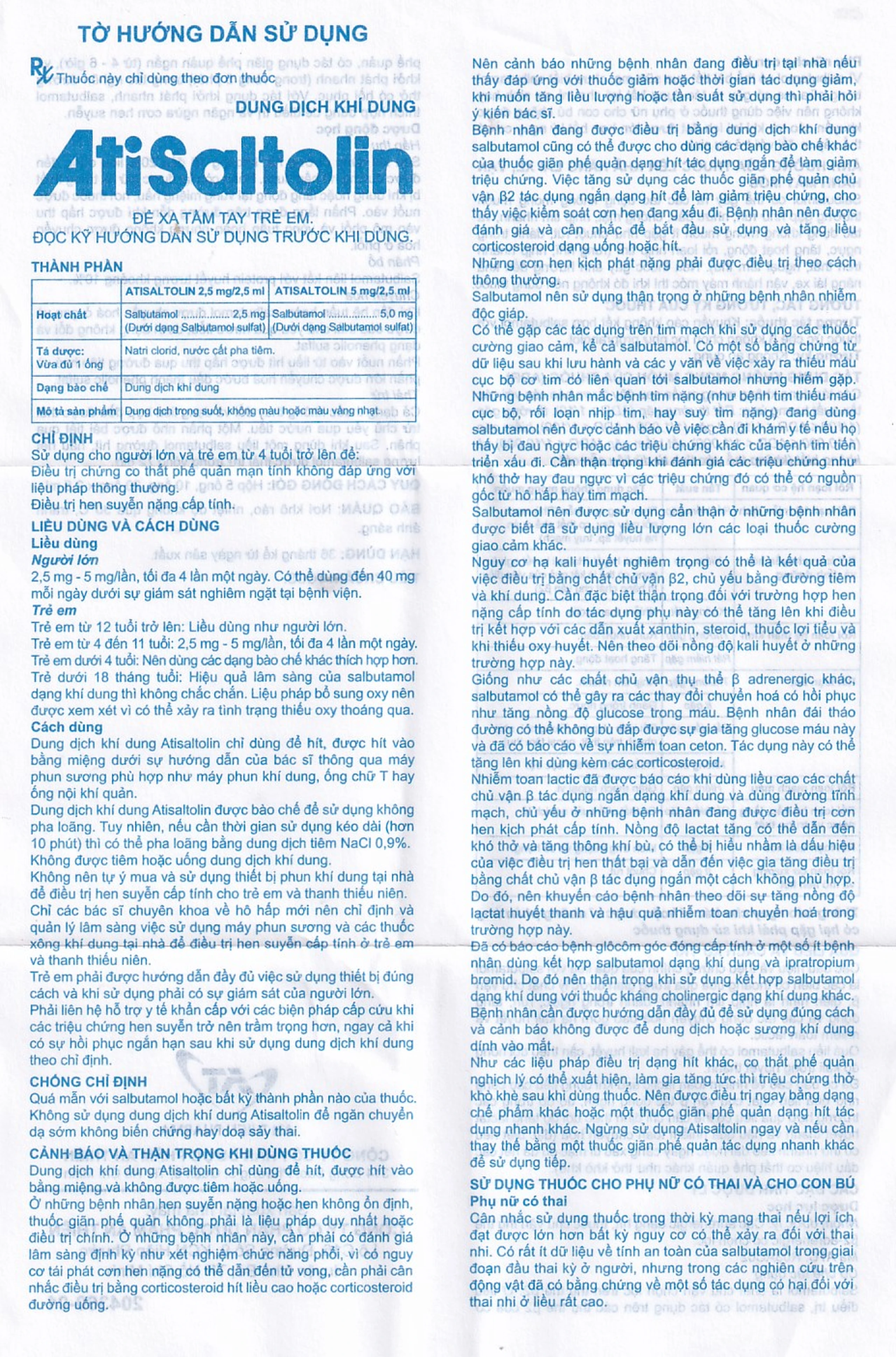 Dung dịch khí dung AtiSaltolin 5mg/2,5ml An Thiên điều trị chứng co thắt phế quản (1 vỉ x 5 ống)