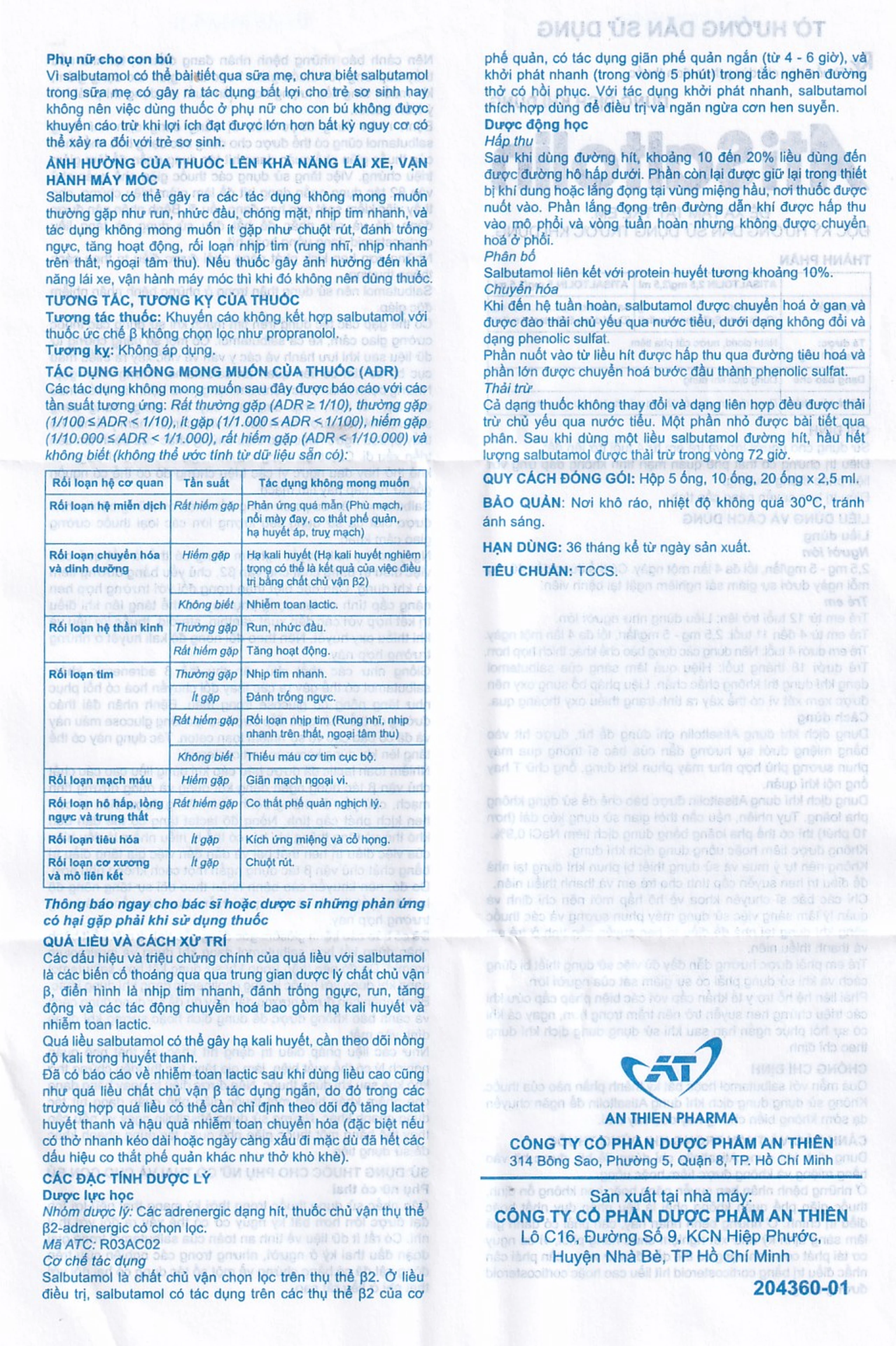 Dung dịch khí dung AtiSaltolin 5mg/2,5ml An Thiên điều trị chứng co thắt phế quản (1 vỉ x 5 ống)