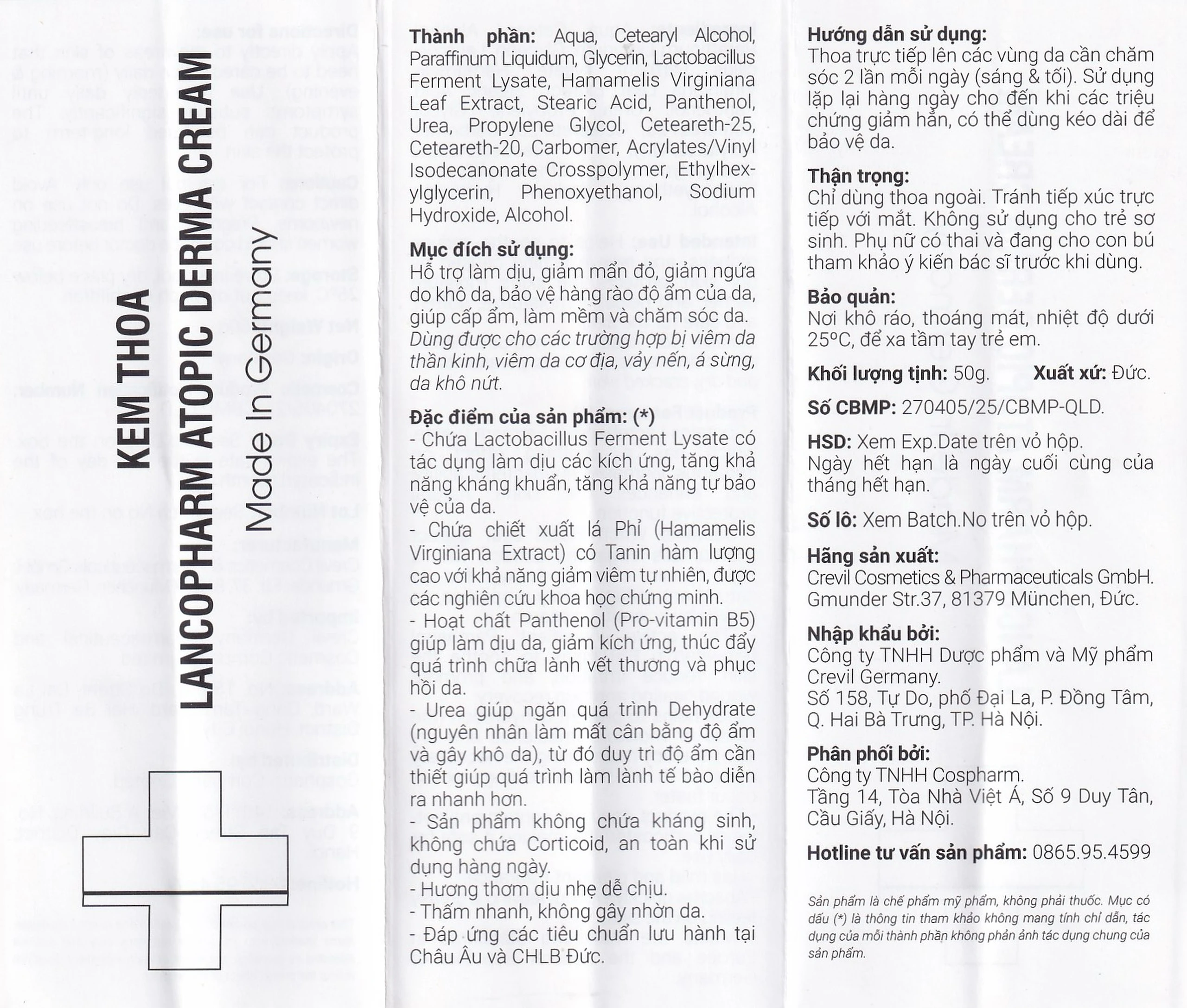 Kem bôi viêm da cơ địa Atopic Derma Cream Lancopharm 50g