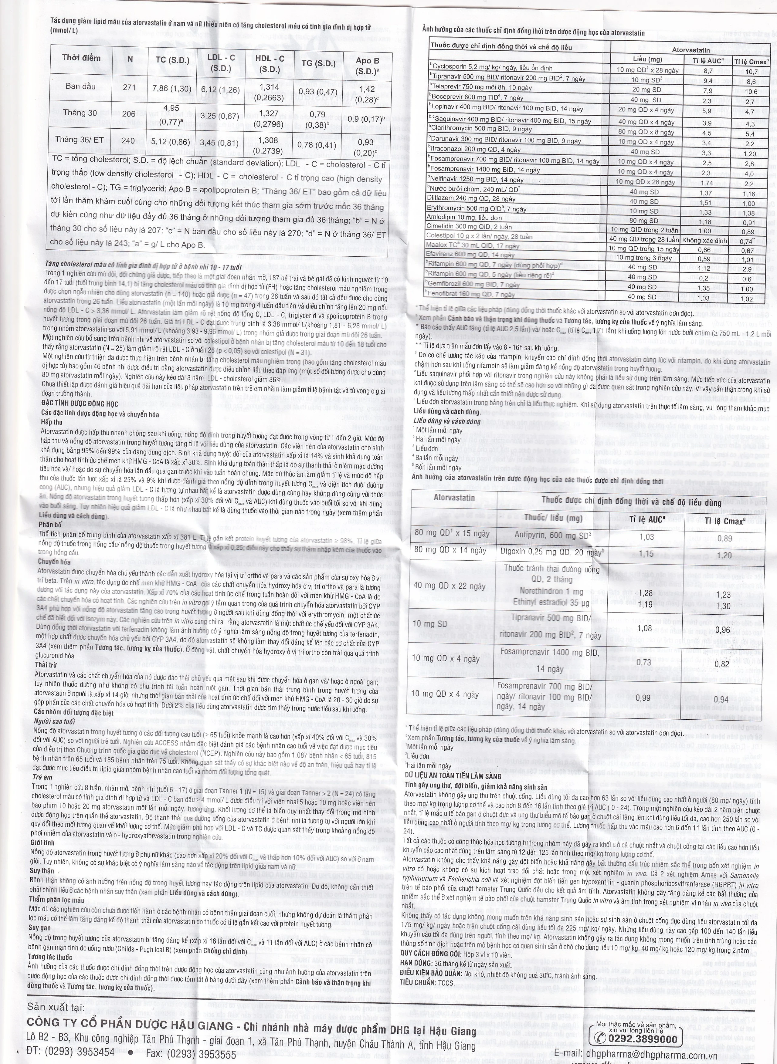 Thuốc Atorlip 10mg DHG điều trị tăng cholesterol toàn phần, tăng LDL-cholesterol (3 vỉ x 10 viên)