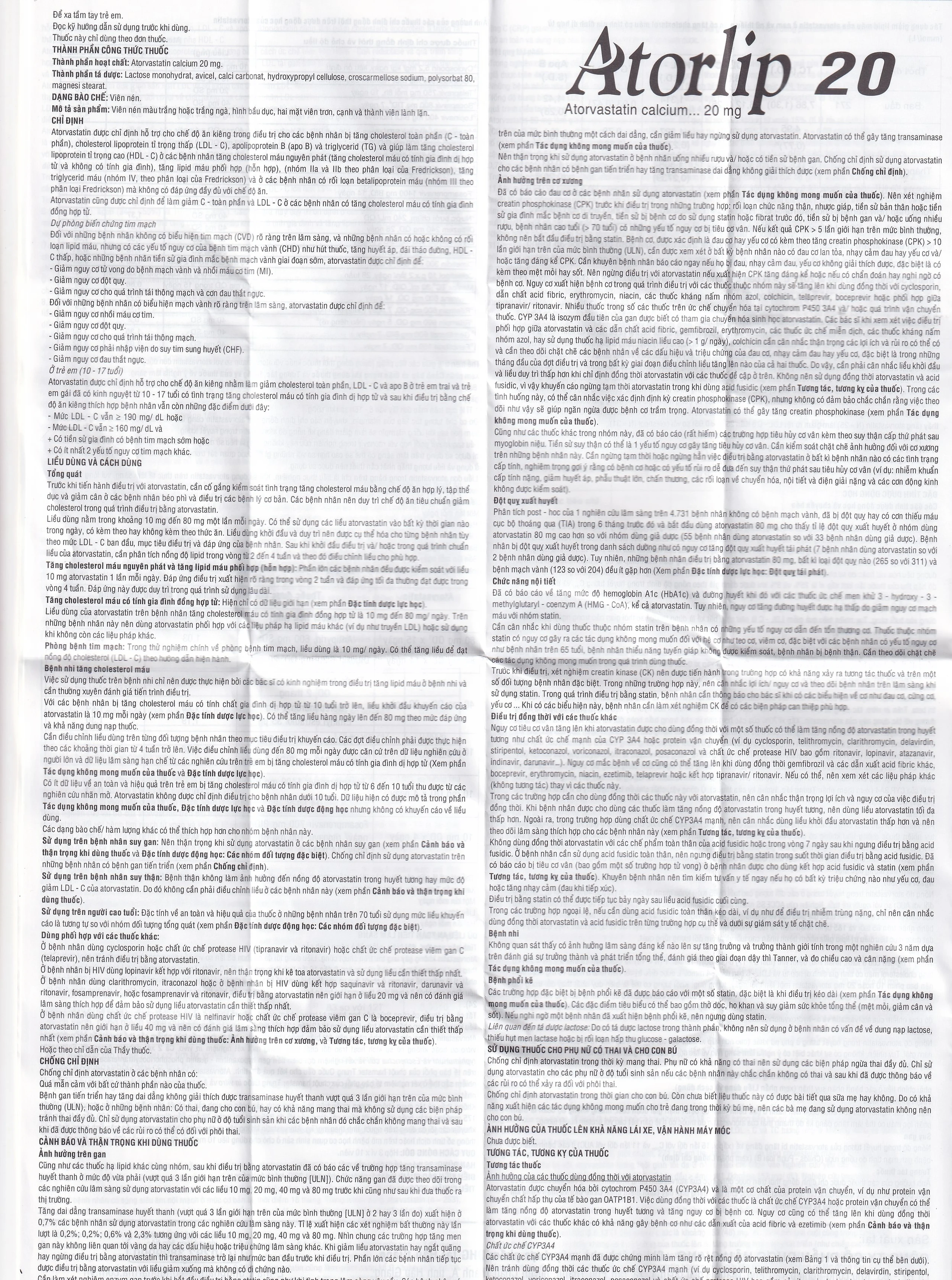 Thuốc Atorlip 20mg DHG điều trị tăng cholesterol toàn phần và LDL-cholesterol (3 vỉ x 10 viên)