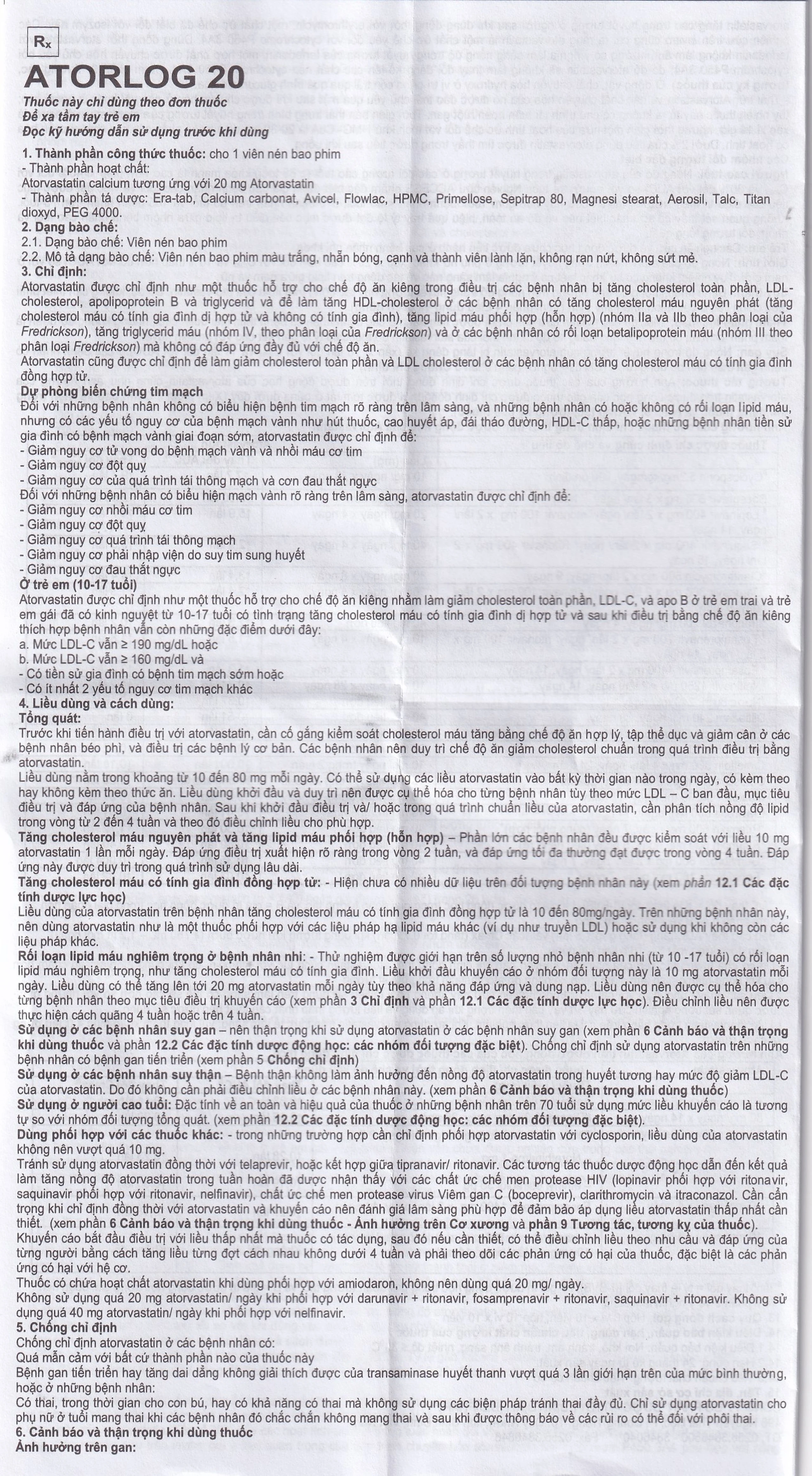 Thuốc Atorlog 20mg Bidiphar điều trị tăng cholesterol toàn phần và LDL-cholesterol (3 vỉ x 10 viên)