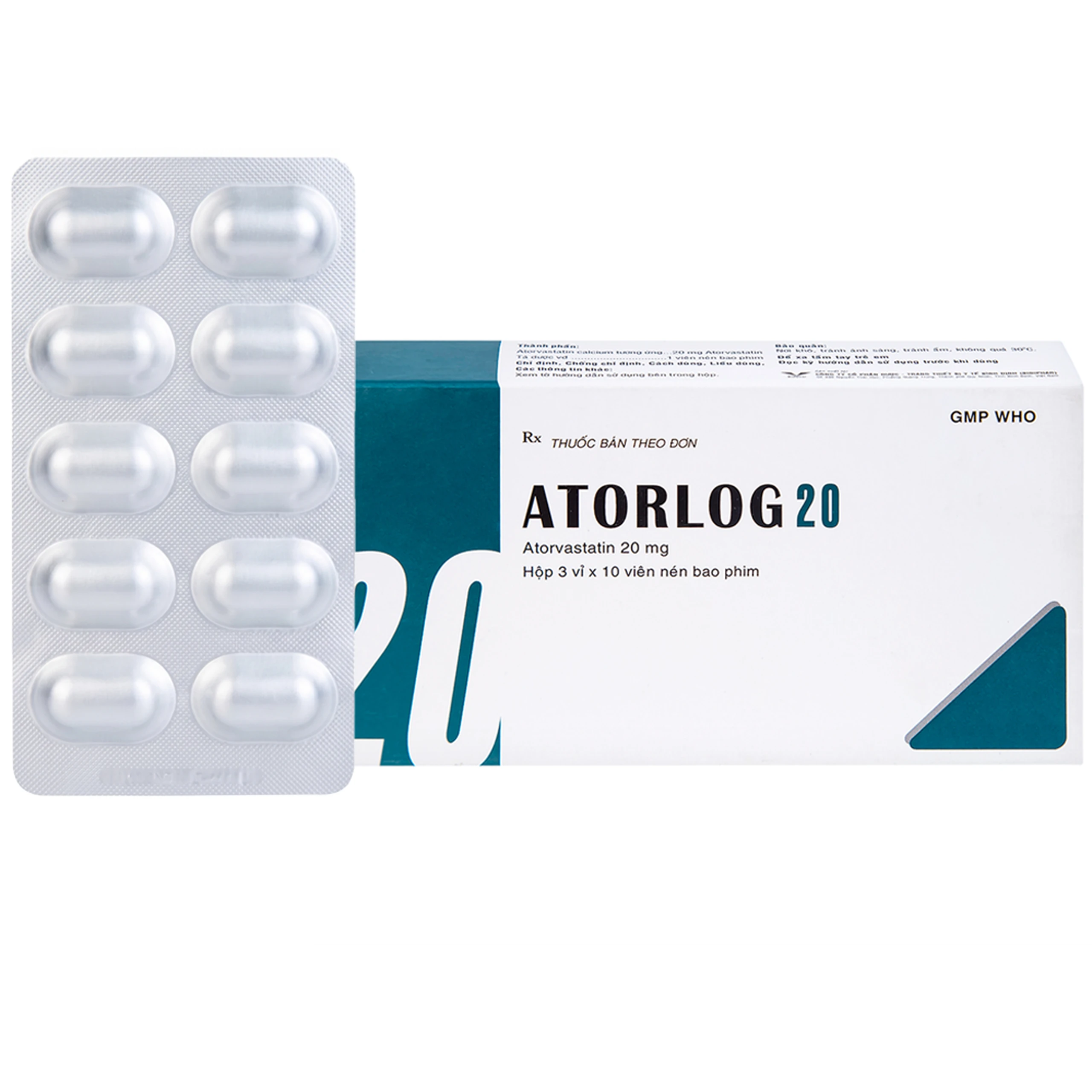 Thuốc Atorlog 20mg Bidiphar điều trị tăng cholesterol toàn phần và LDL-cholesterol (3 vỉ x 10 viên) 1