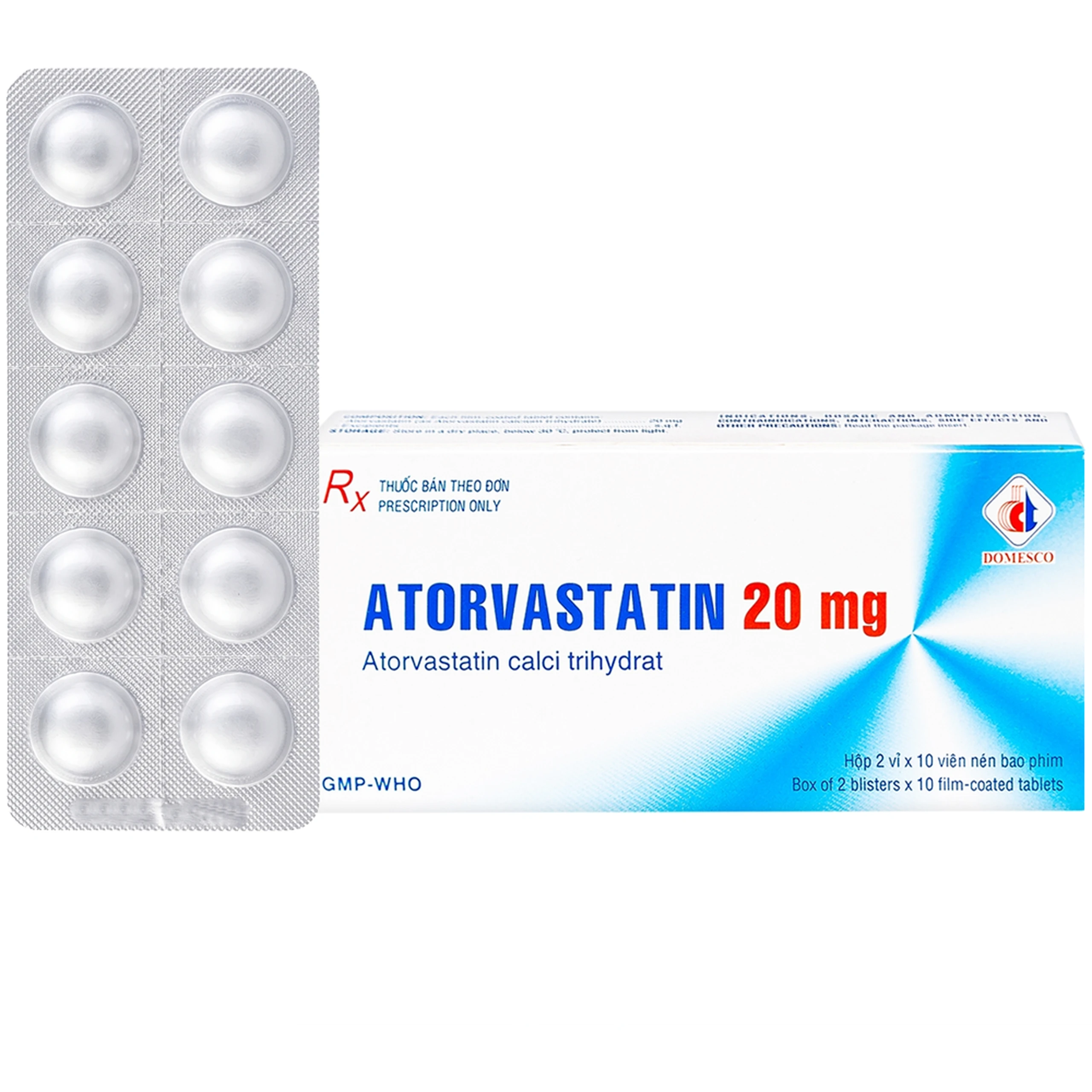 Thuốc Atorvastatin 20mg Domesco điều trị tăng lipid huyết, phòng ngừa bệnh tim mạch (2 vỉ x 10 viên) 1