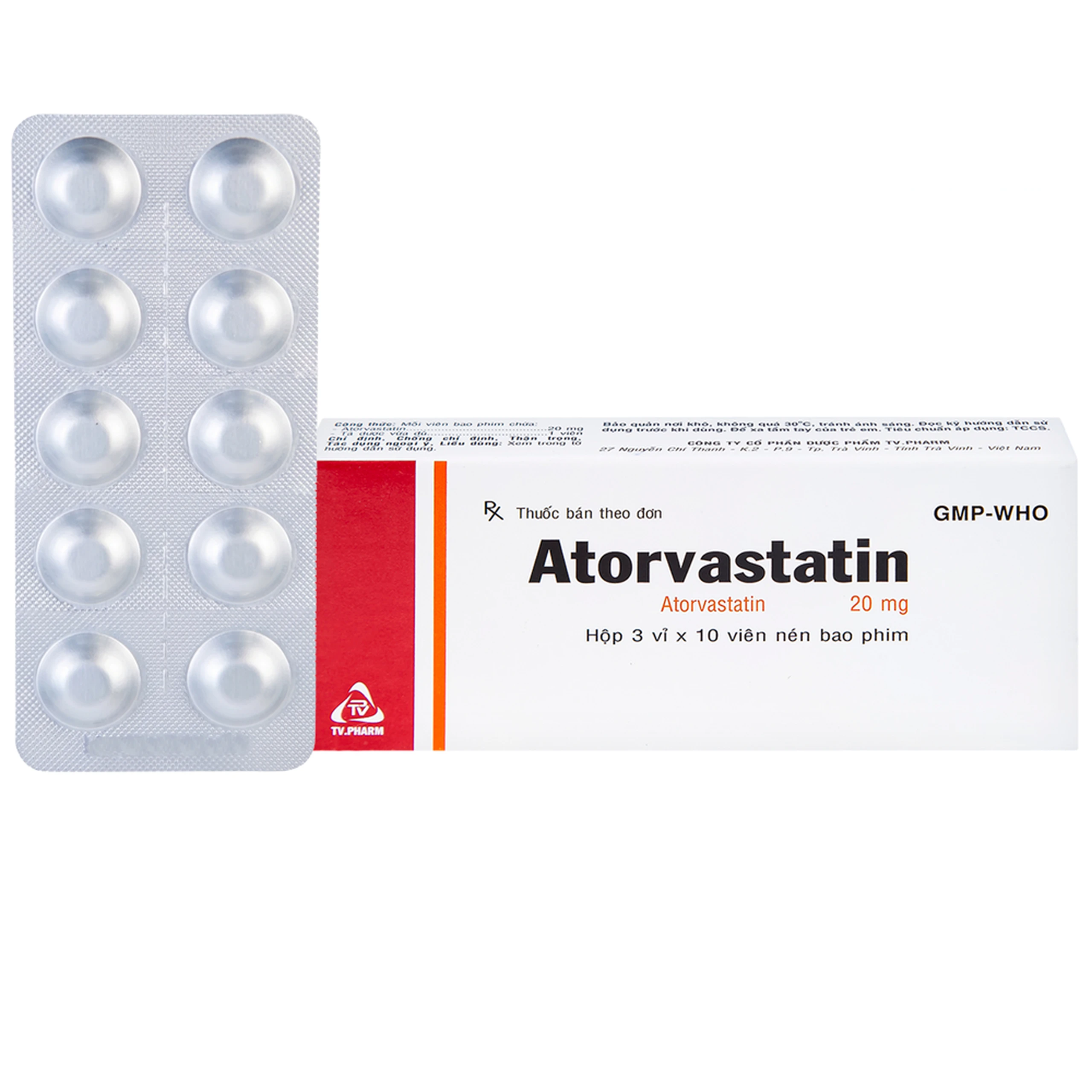 Thuốc Atorvastatin 20mg TV.Pharm điều trị tăng cholesterol máu, dự phòng tiên phát biến cố mạch vành (3 vỉ x 10 viên) 1