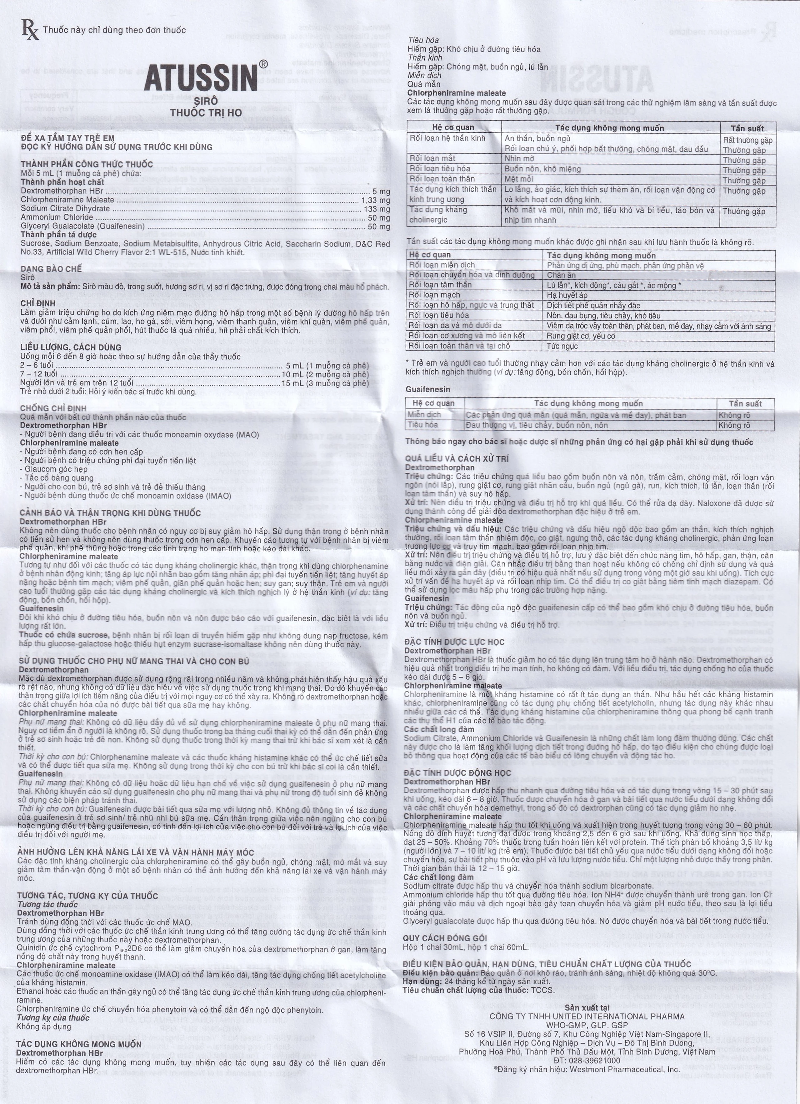 Siro ho Atussin United hỗ trợ giảm các triệu chứng ho (60ml)