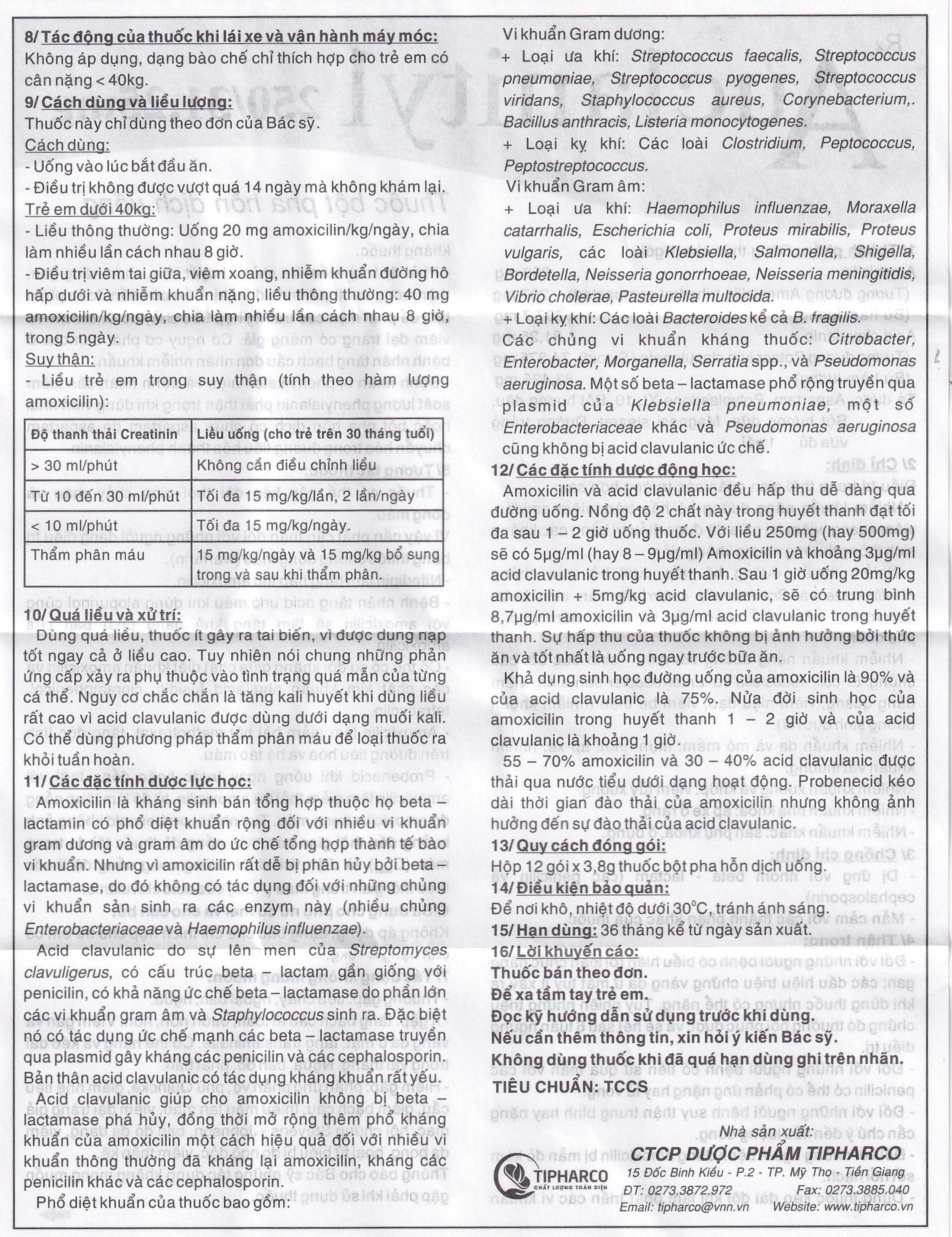 Bột Auclanityl 250/31.25mg Tipharco điều trị nhiễm khuẩn (12 gói x 3,8g) 
