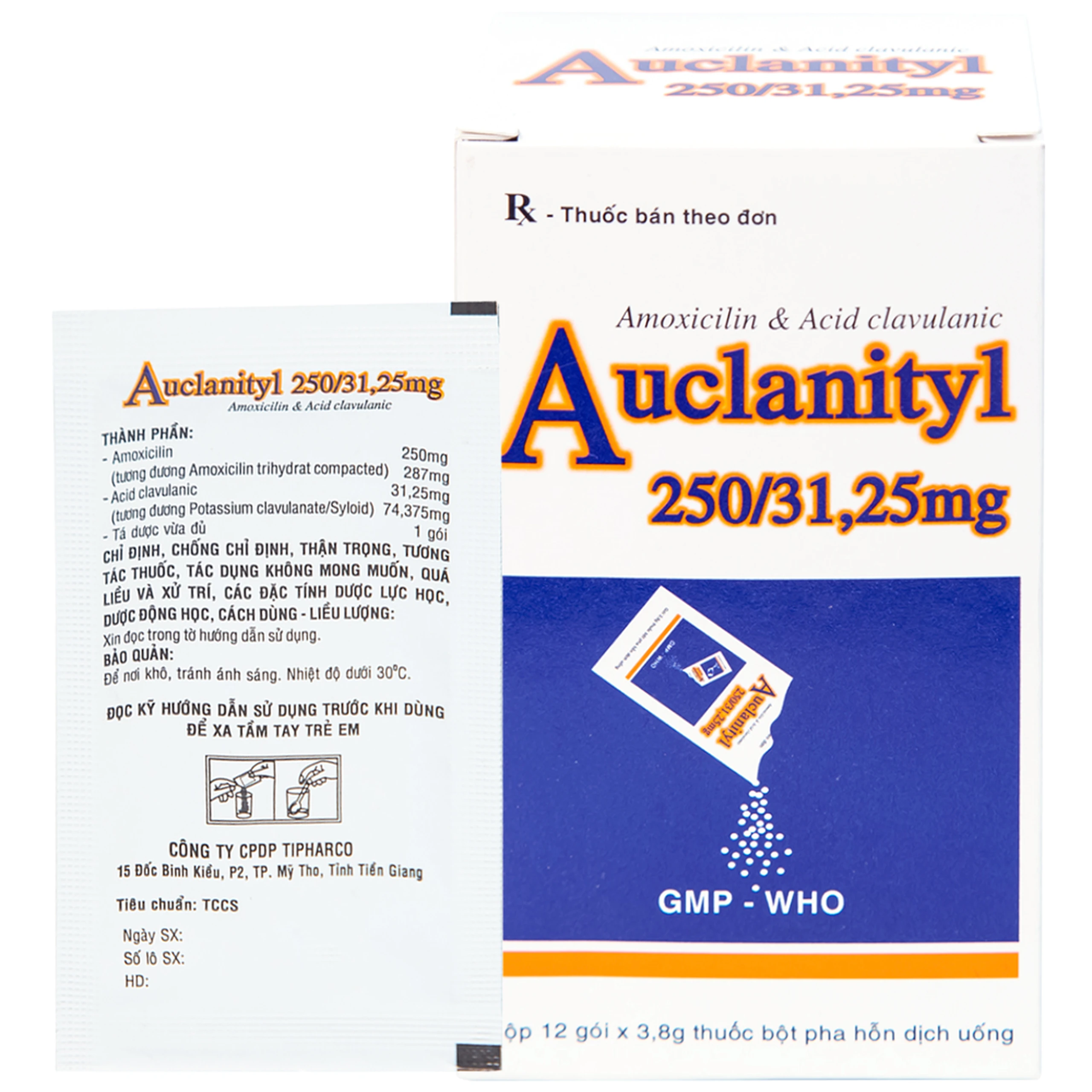 Bột Auclanityl 250/31.25mg Tipharco điều trị nhiễm khuẩn (12 gói x 3,8g)