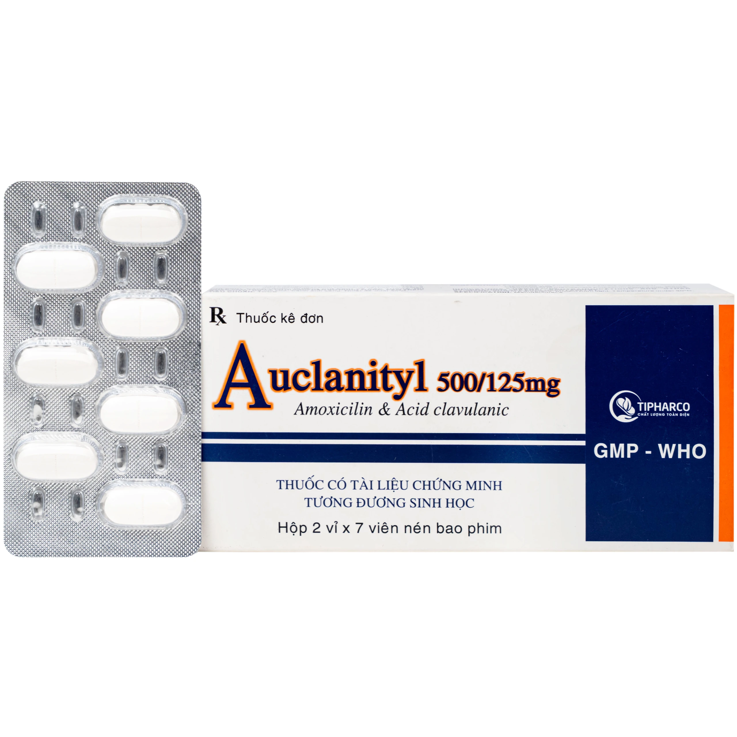 Thuốc Auclanityl 500/125mg Tipharco điều trị nhiễm khuẩn (2 vỉ x 7 viên)