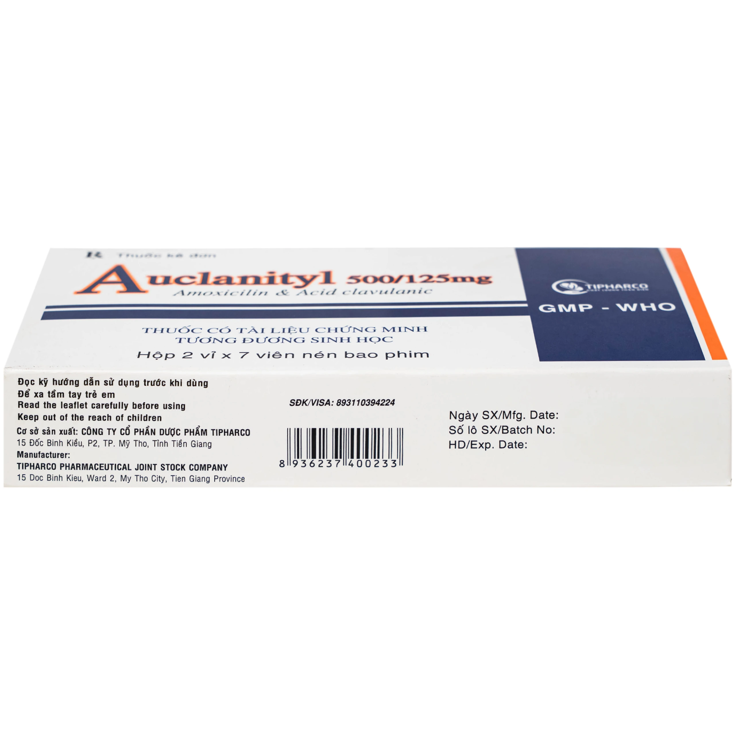 Thuốc Auclanityl 500/125mg Tipharco điều trị nhiễm khuẩn (2 vỉ x 7 viên)