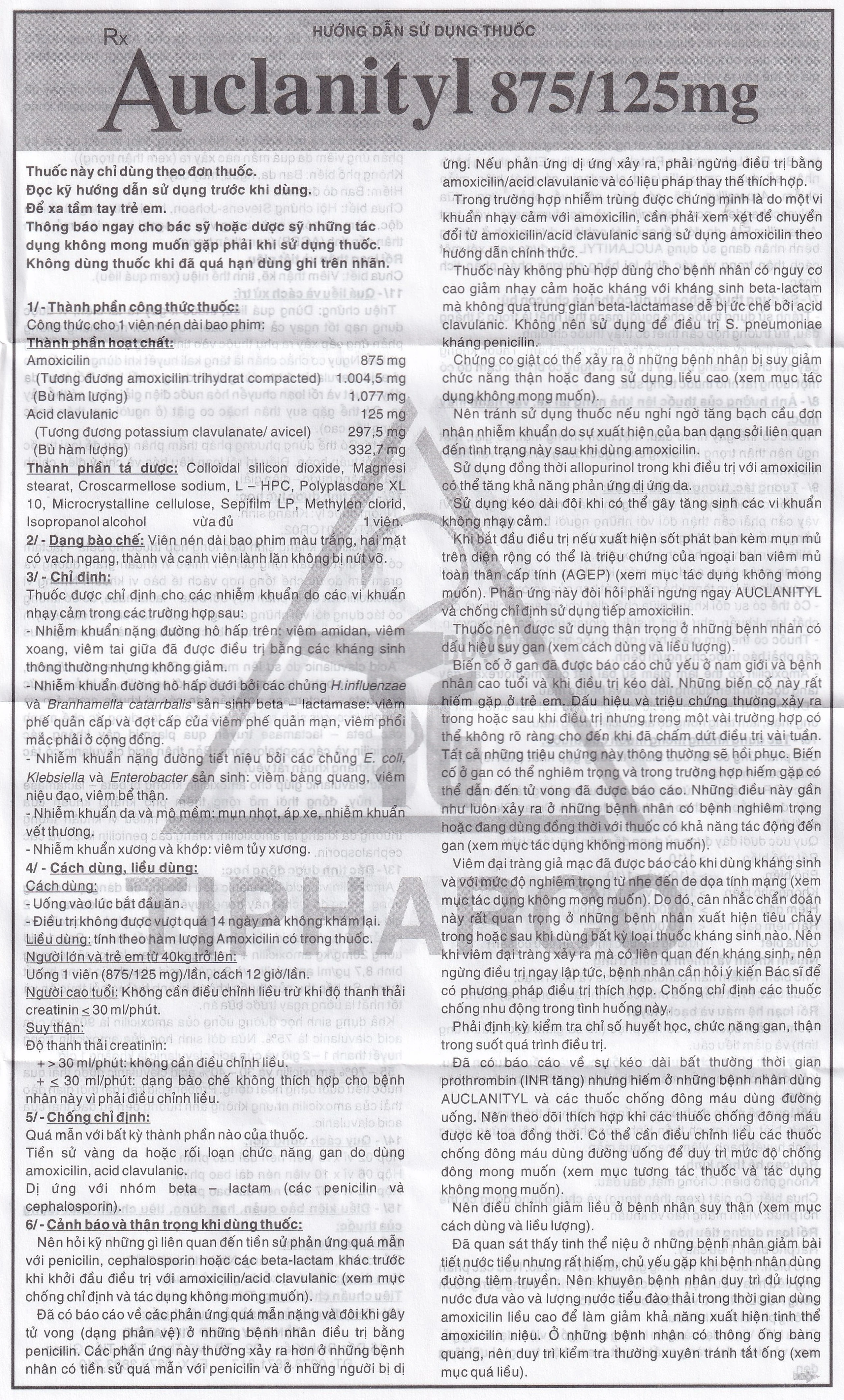 Thuốc  Auclanityl 875/125mg Tipharco điều trị nhiễm khuẩn (2 vỉ x 7 viên)