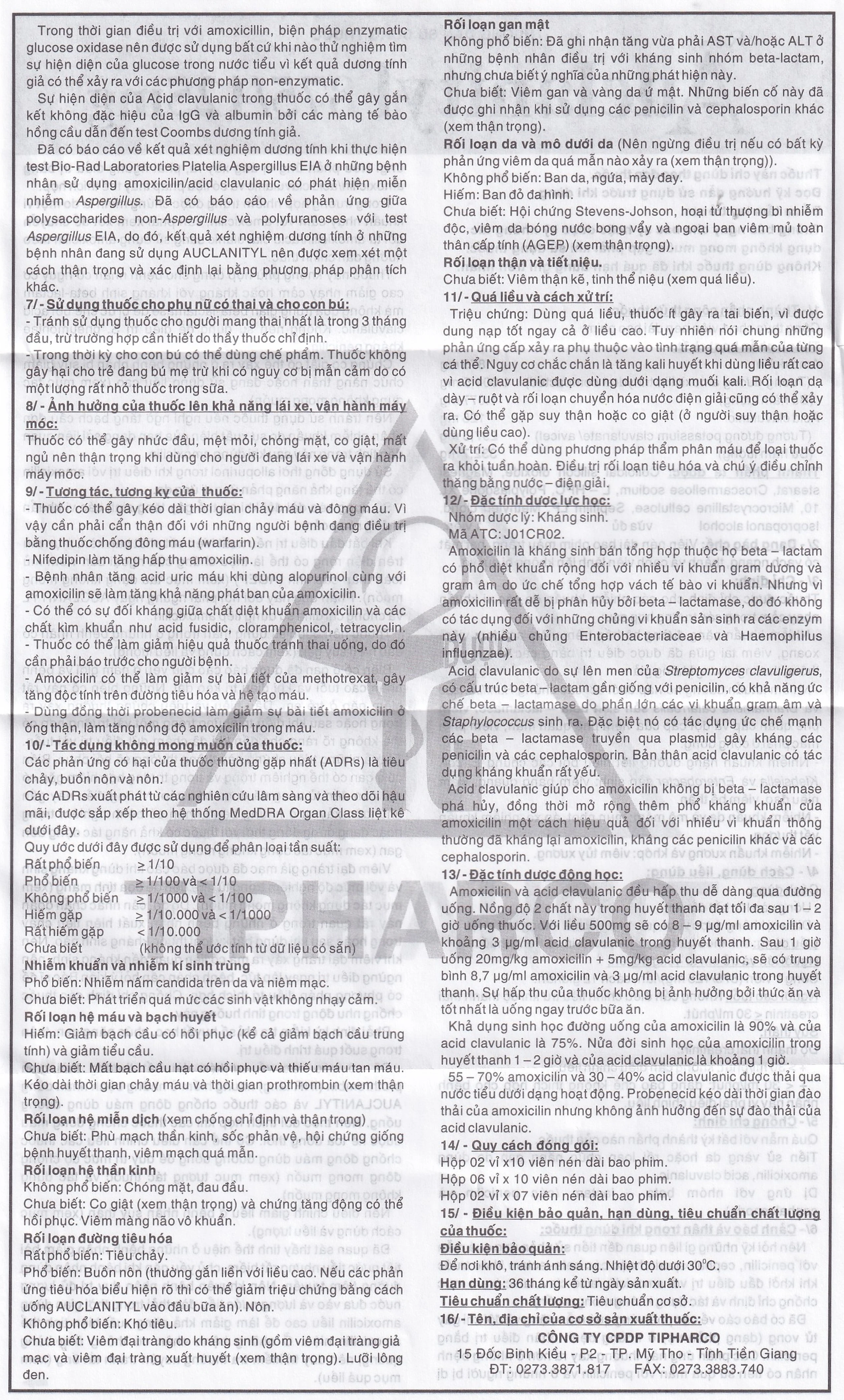 Thuốc  Auclanityl 875/125mg Tipharco điều trị nhiễm khuẩn (2 vỉ x 7 viên)