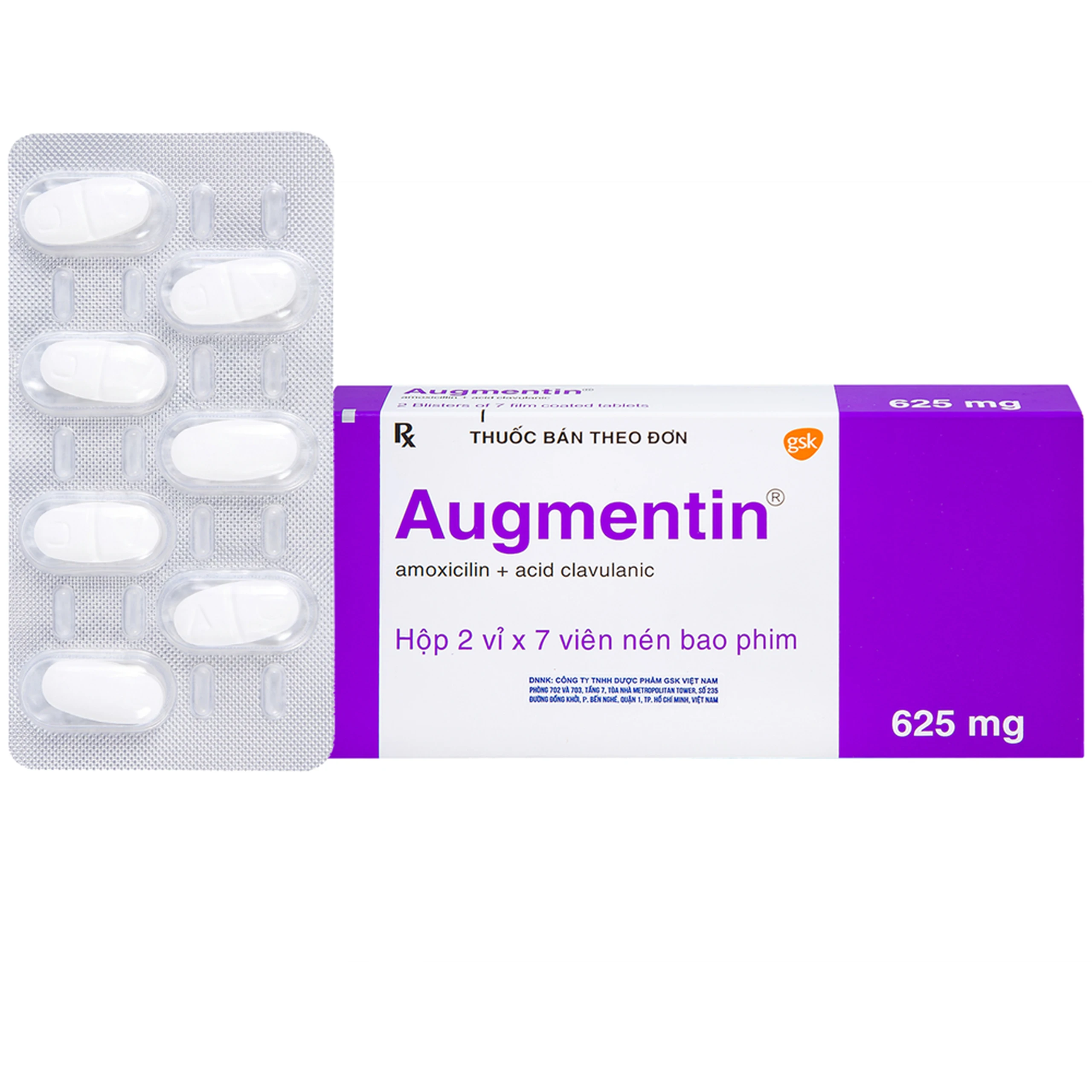 Thuốc Augmentin 625mg GSK điều trị nhiễm khuẩn (2 vỉ x 7 viên) 1