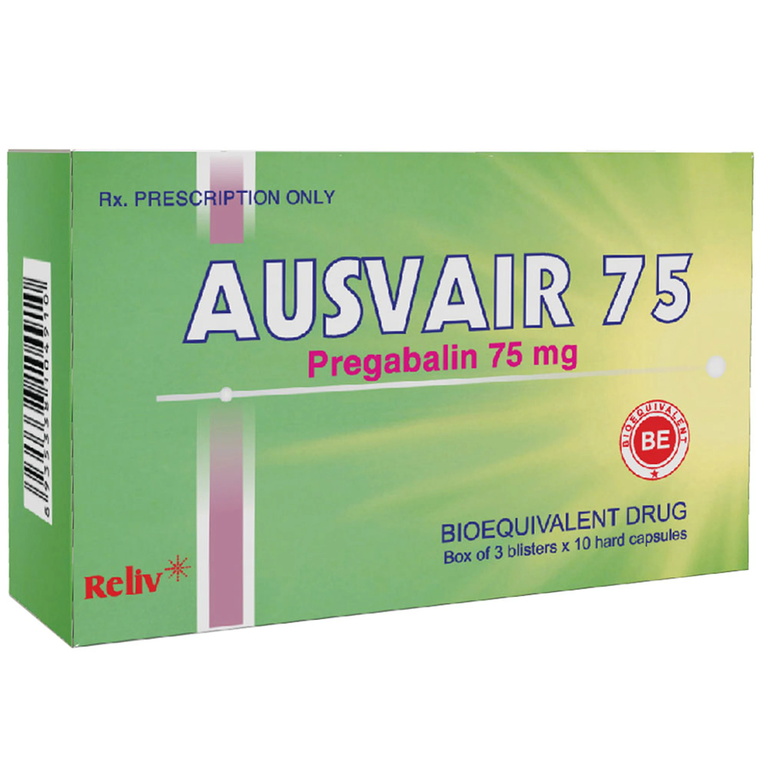 Thuốc Ausvair 75mg Reliv điều trị đau do nguyên nhân thần kinh (3 vỉ x 10 viên)