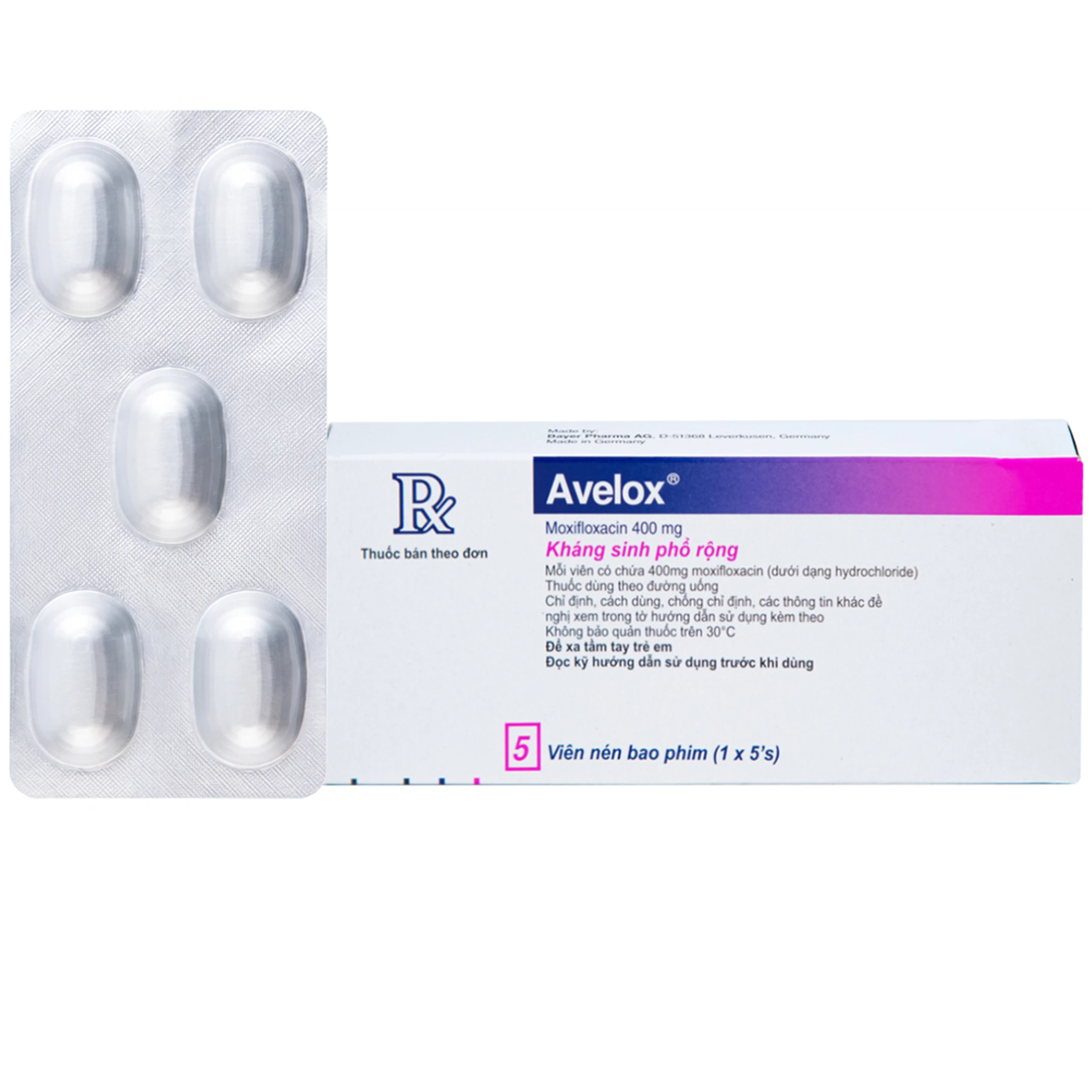 Thuốc Avelox 400mg Bayer điều trị nhiễm khuẩn (1 vỉ x 5 viên)