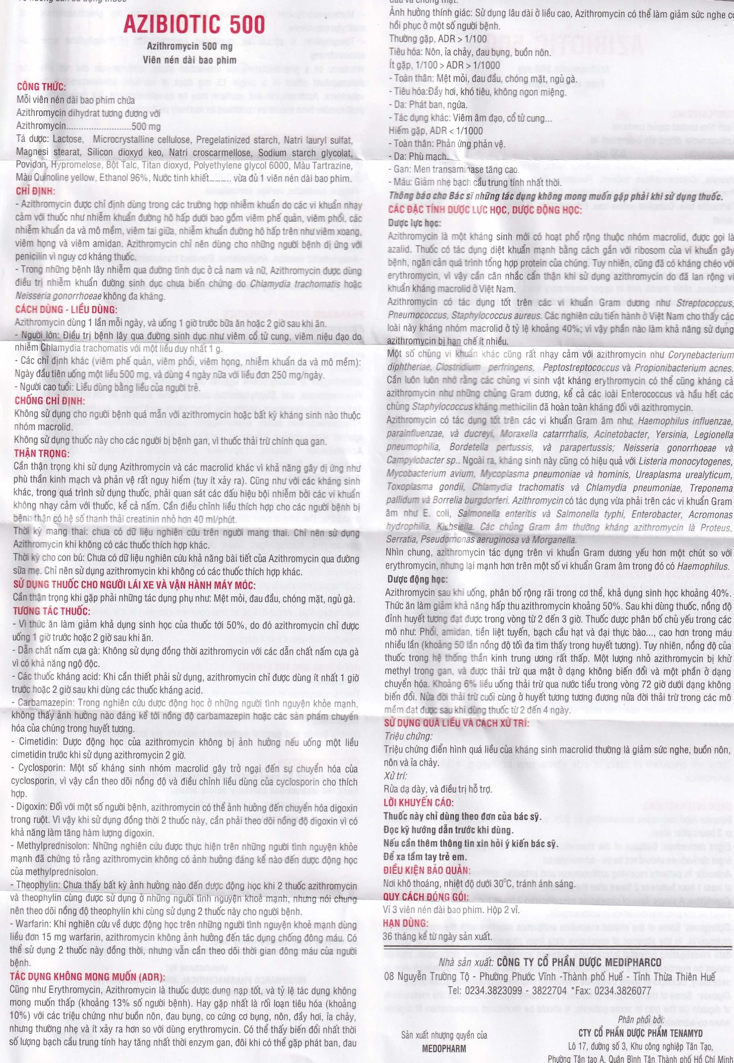Thuốc Azibiotic 500 Medipharco điều trị nhiễm khuẩn (2 vỉ x 3 viên)