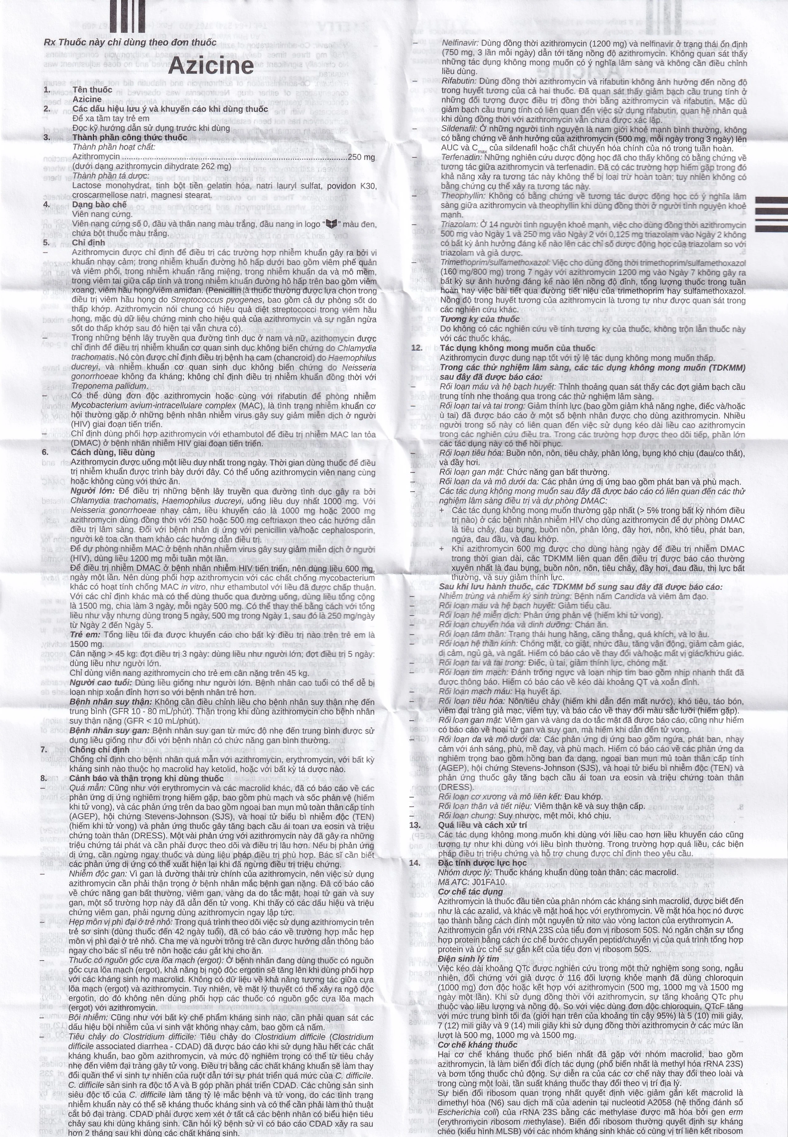 Thuốc Azicine 250mg Stella điều trị nhiễm khuẩn (1 vỉ x 6 viên)