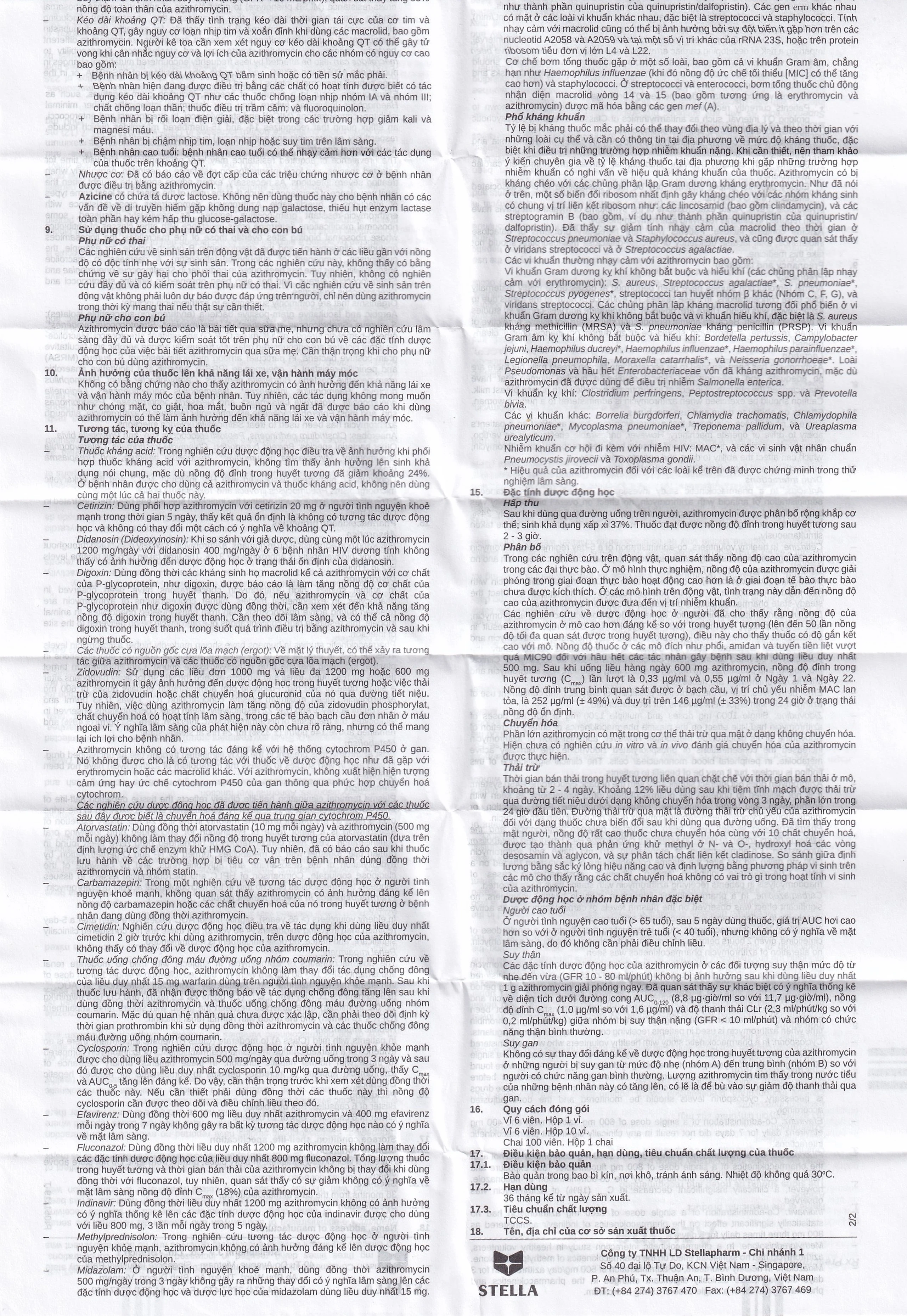 Thuốc Azicine 250mg Stella điều trị nhiễm khuẩn (1 vỉ x 6 viên)