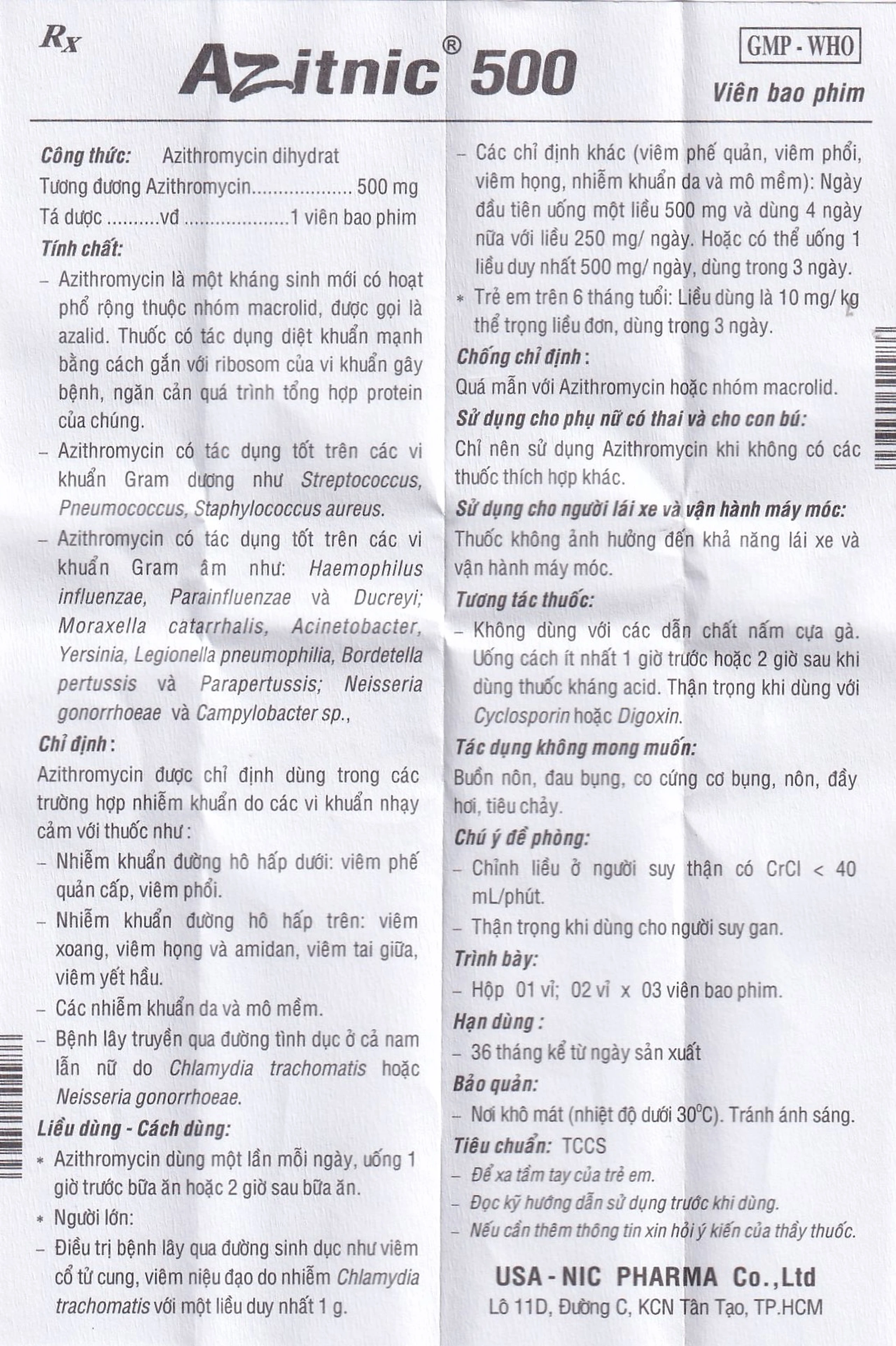 Thuốc Azitnic 500 USA - NIC Pharma điều trị nhiễm khuẩn (6 viên)