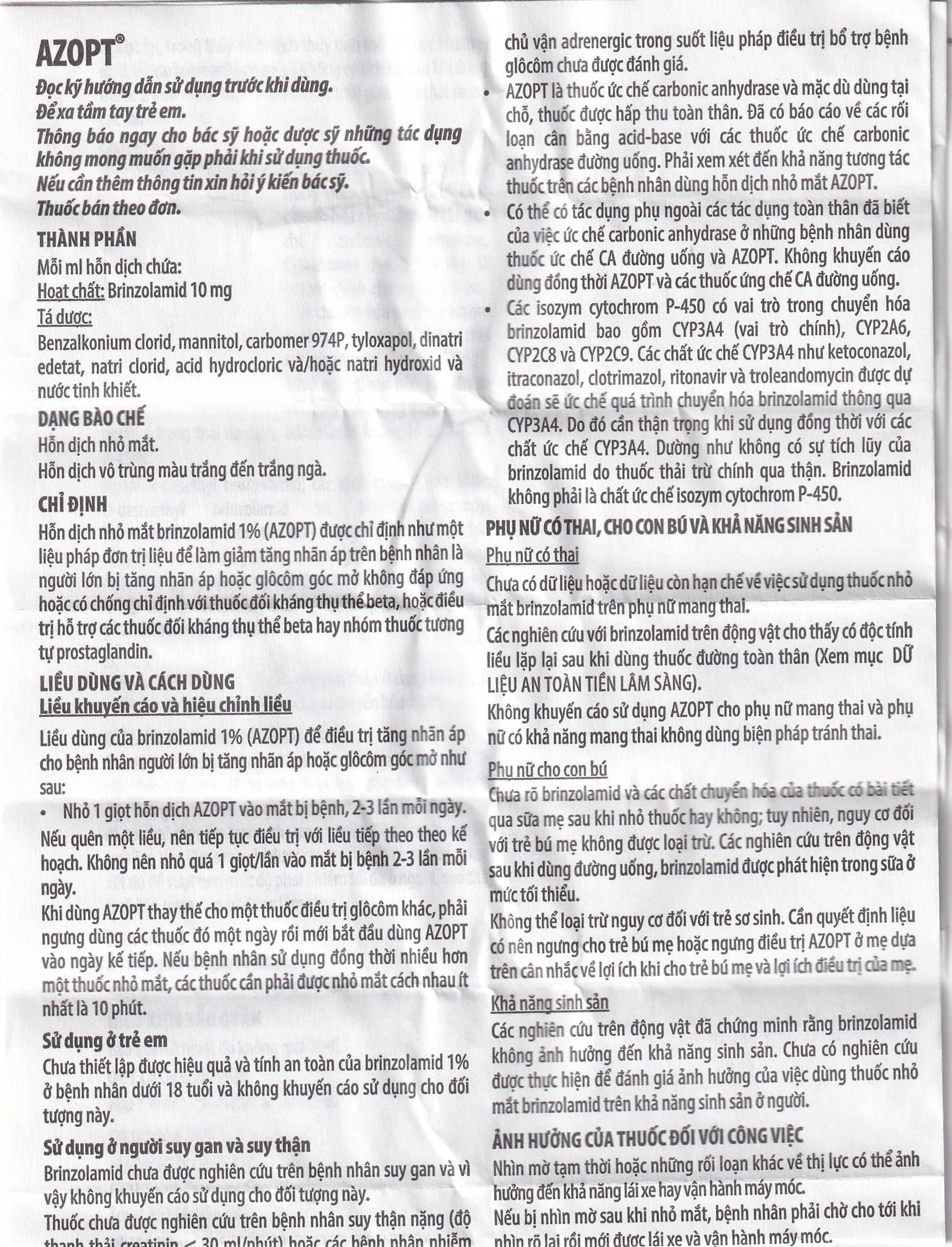 Thuốc nhỏ mắt Azopt Alcon điều trị tăng nhãn áp, glôcôm góc mở (5ml)