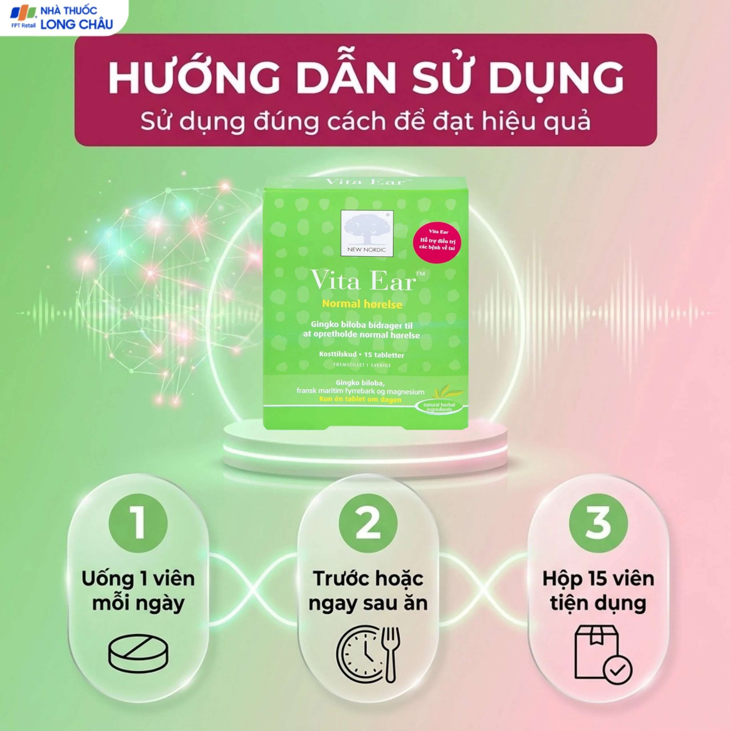 Viên uống hỗ trợ các bệnh về tai, giảm ù tai, tăng cường thính giác Vita Ear New Nordic (15 viên) 6