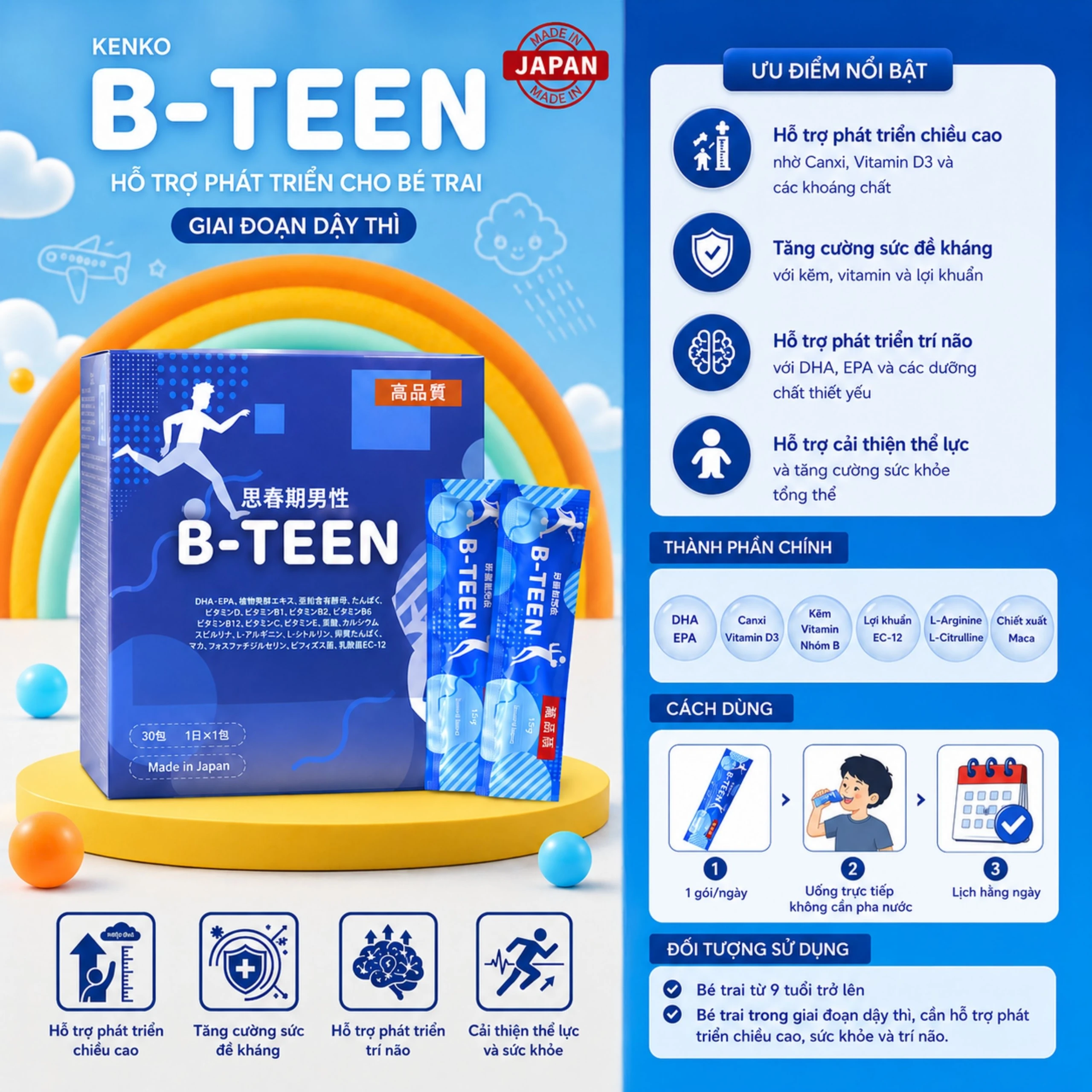 Siro bổ sung vitamin và khoáng chất cho bé trai trong giai đoạn tăng trưởng B-TEEN Kenko (30 gói x 15g) 3