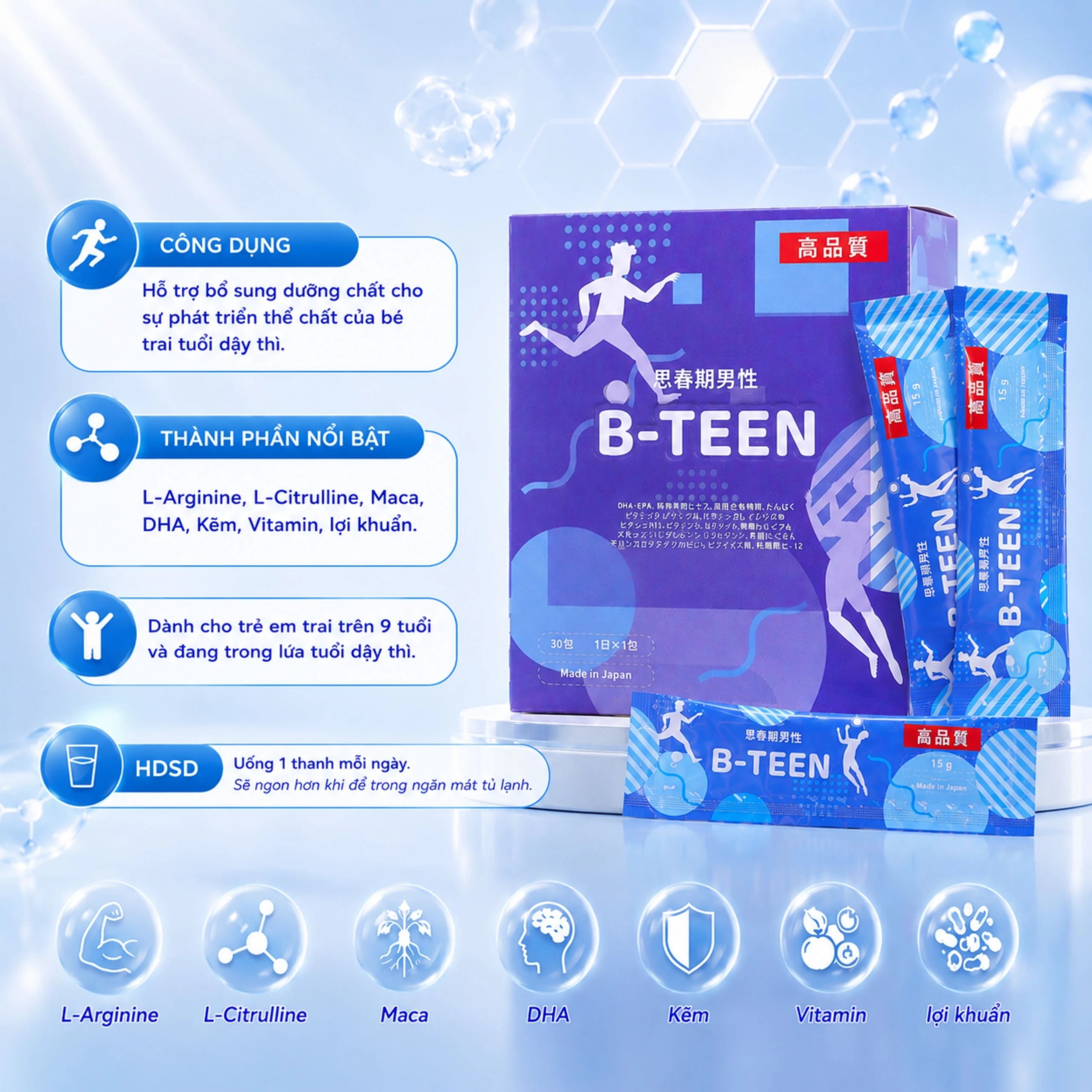 Siro bổ sung vitamin và khoáng chất cho bé trai trong giai đoạn tăng trưởng B-TEEN Kenko (30 gói x 15g) 5