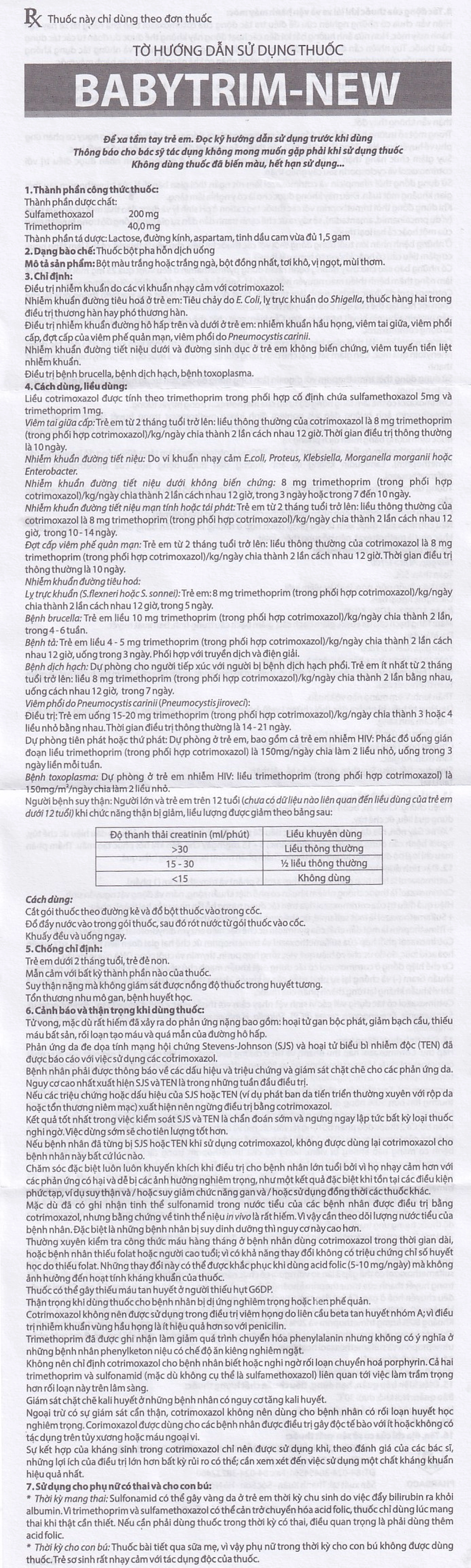 Bột uống Babytrim - New Pharbaco điều trị nhiễm khuẩn (10 gói x 1.5g)