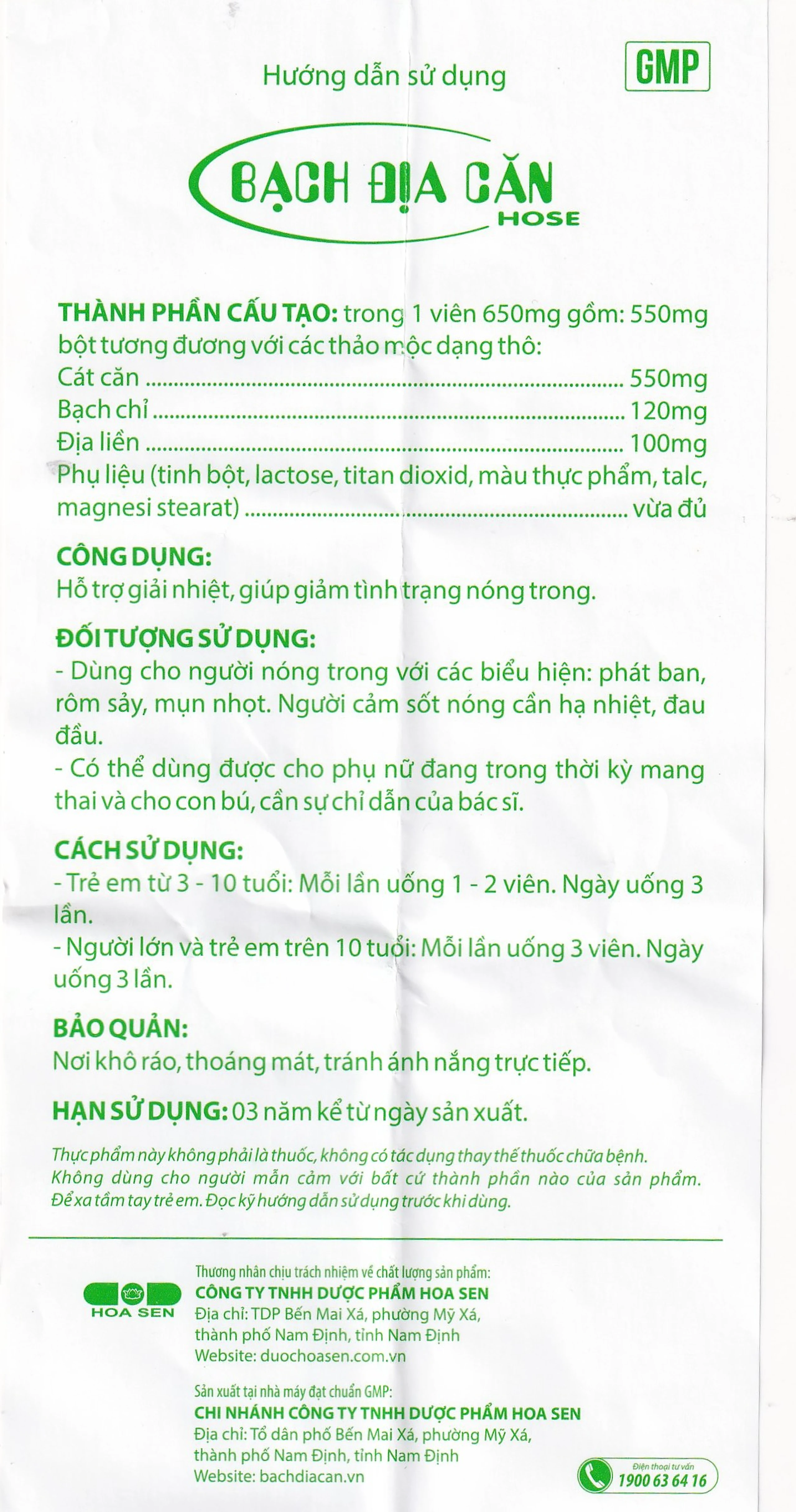 Viên hỗ trợ giải nhiệt Bạch Địa Căn Hose Hoa Sen (10 vỉ x 10 viên)