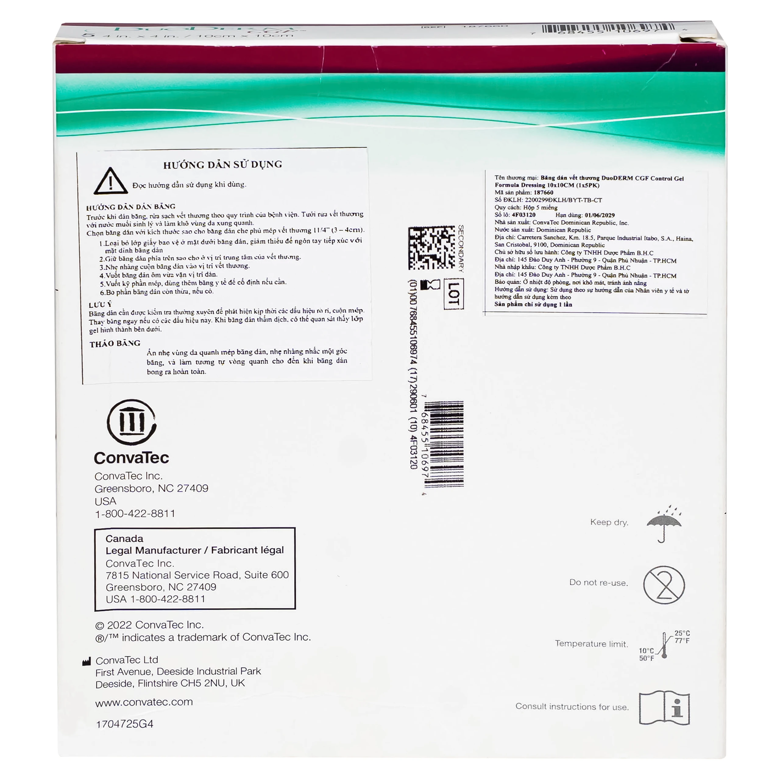 Băng dán vết thương Duoderm CGF 10x10cm (5 miếng) 9