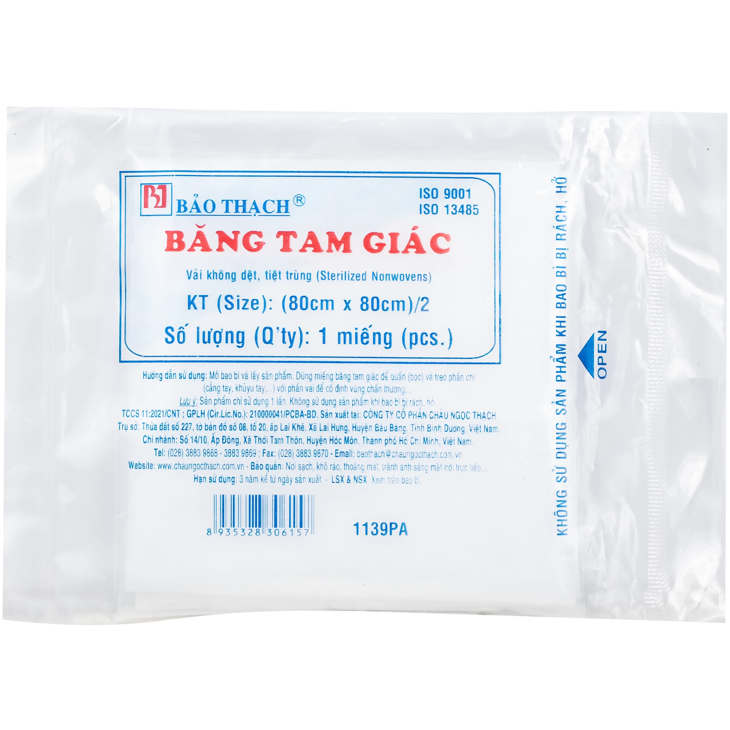 Băng tam giác Bảo Thạch 80x80cm/2 cố định vùng chấn thương 1