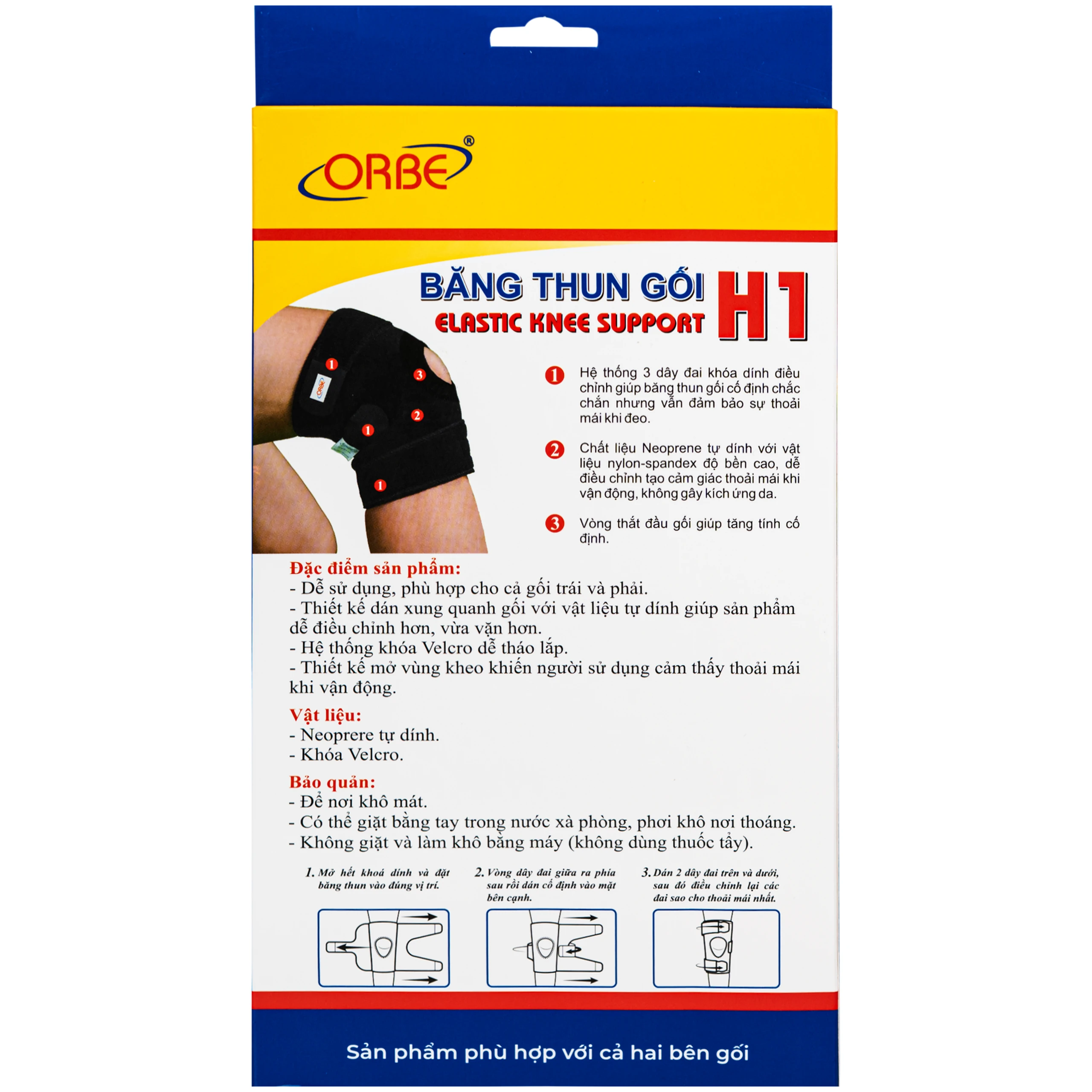 Băng thun gối Orbe h1 màu đen size s/m hỗ trợ vận động khi chơi thể thao 8