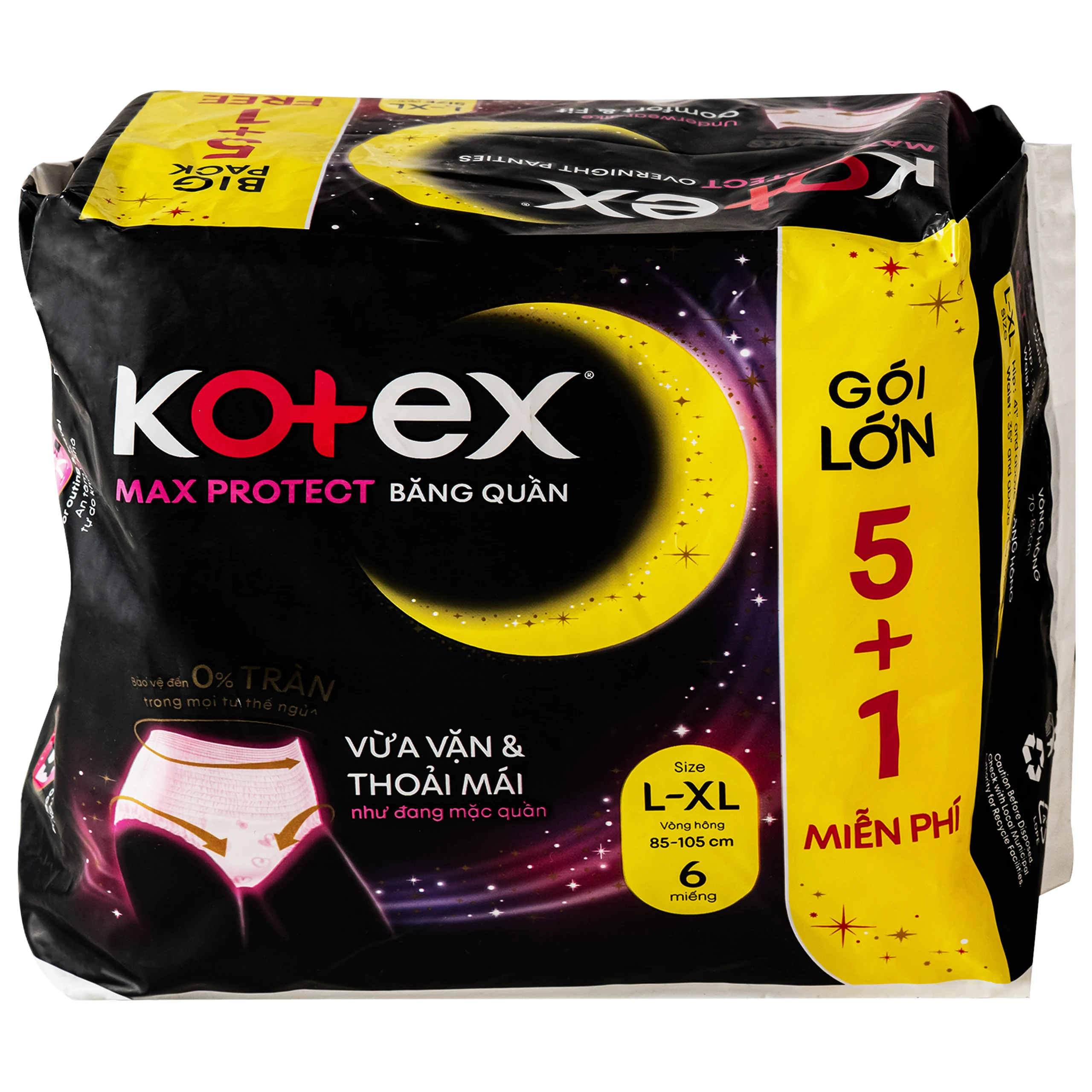 Băng vệ sinh dạng quần Kotex Max Protect size L-XL (5+1) miếng 1