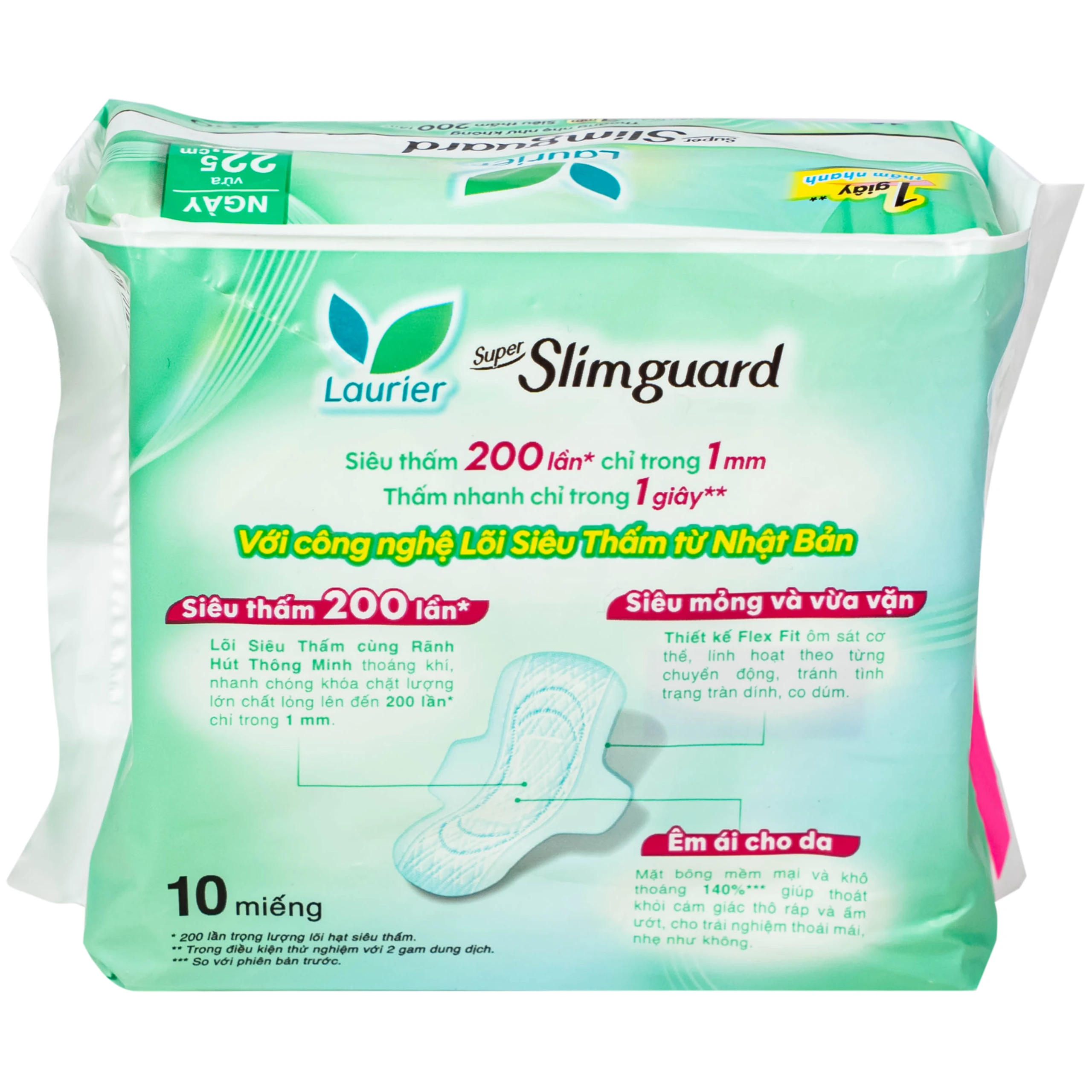 Băng vệ sinh Laurier Super Slimguard Kao siêu thấm và mỏng nhẹ (1mm - 10 miếng)