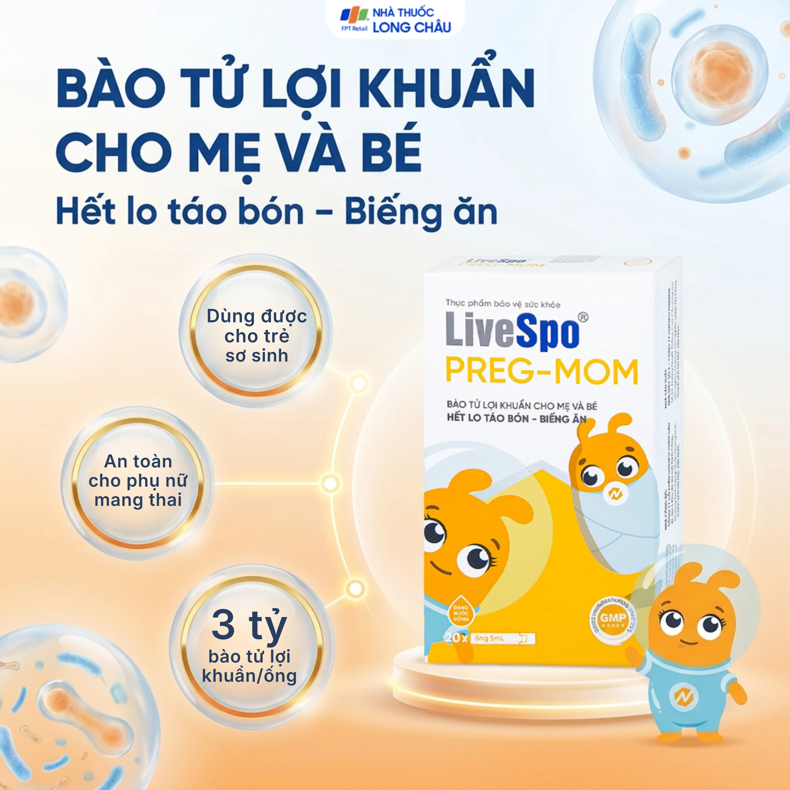 Bào tử lợi khuẩn cho mẹ và bé hết lo táo bón - biếng ăn LiveSpo PREG-MOM (20 ống x 5ml) 2