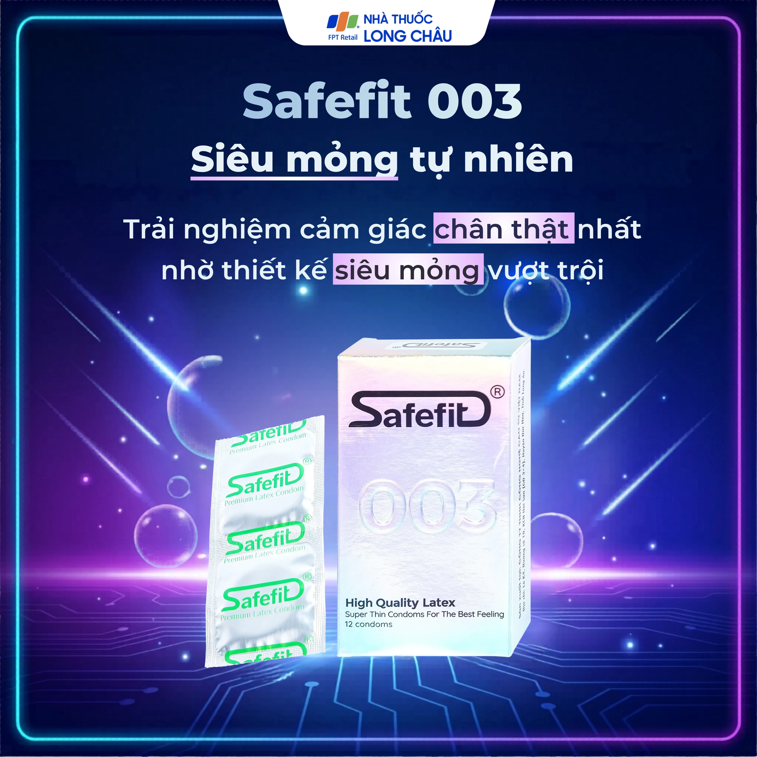 Bao cao su Safefit 003 S52 siêu mỏng, không gây kích ứng, có chất bôi trơn (12 cái) 