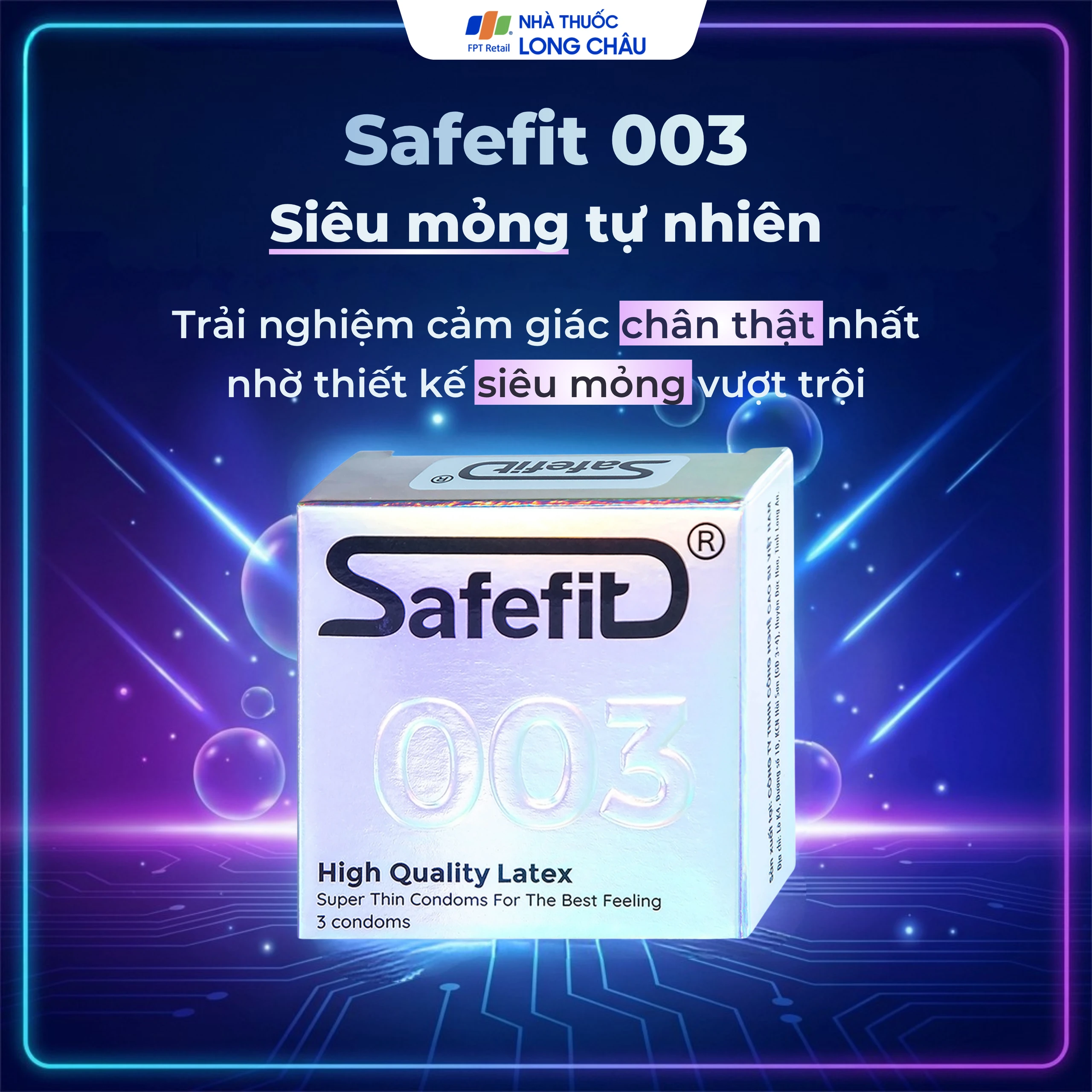 Bao cao su Safefit 003 S52 siêu mỏng, không gây dị ứng, nhiều chất bôi trơn (3 cái)