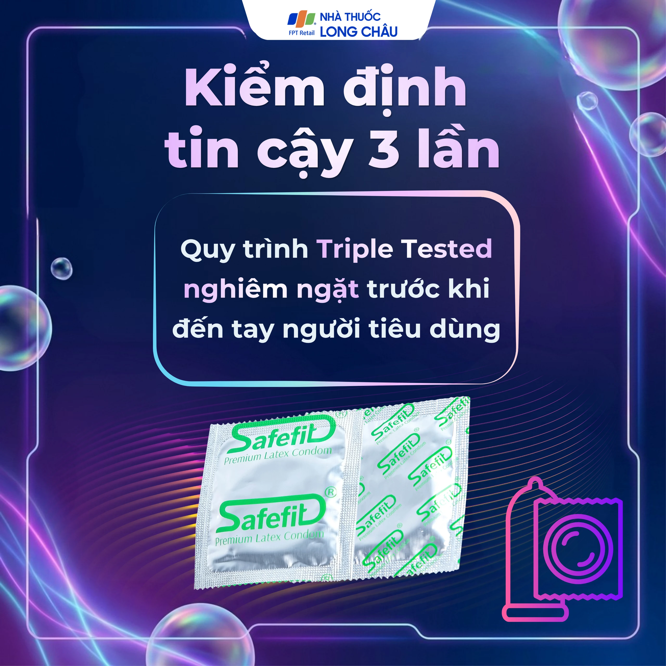 Bao cao su Safefit 003 S52 siêu mỏng, không gây dị ứng, nhiều chất bôi trơn (3 cái)