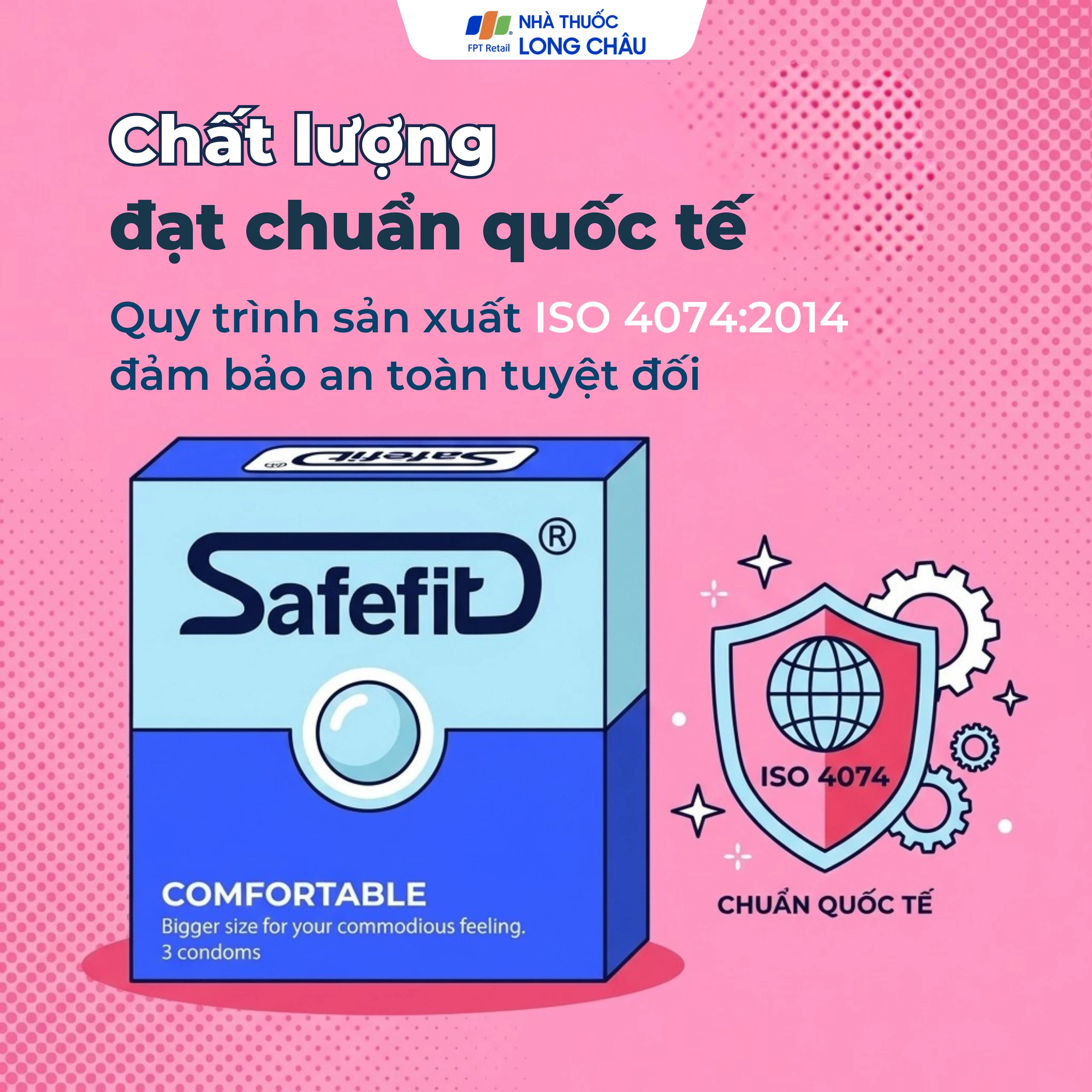 Bao cao su Safefit Comfortable S52 không mùi khó chịu, độ bền cao, khả năng co giãn tốt, chất bôi trơn (3 cái)