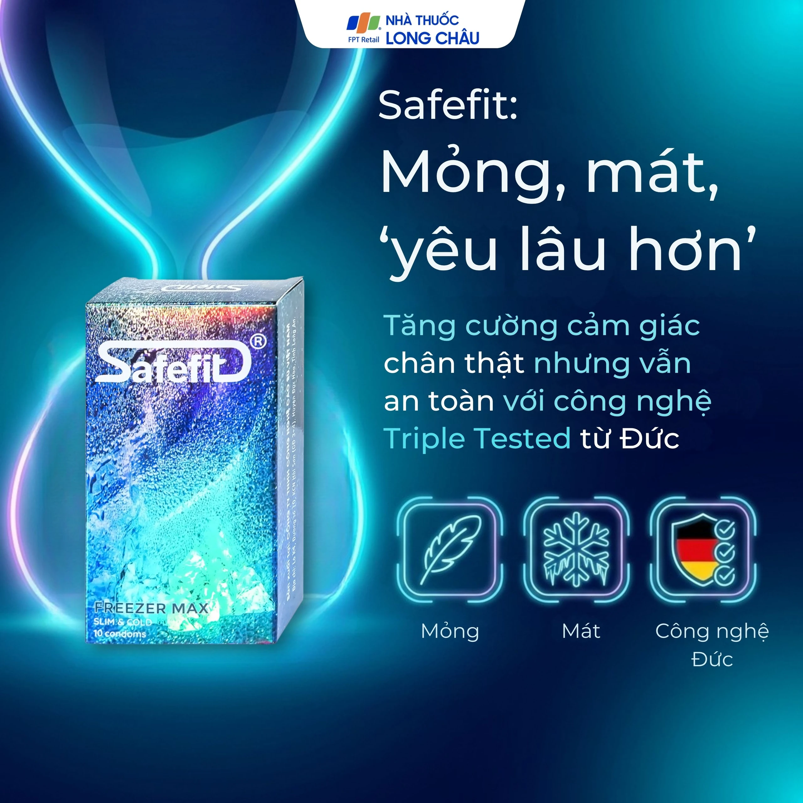 Bao cao su Safefit Freezer Max S52 chứa nhiều gel làm mát, kéo dài thời gian (10 cái)