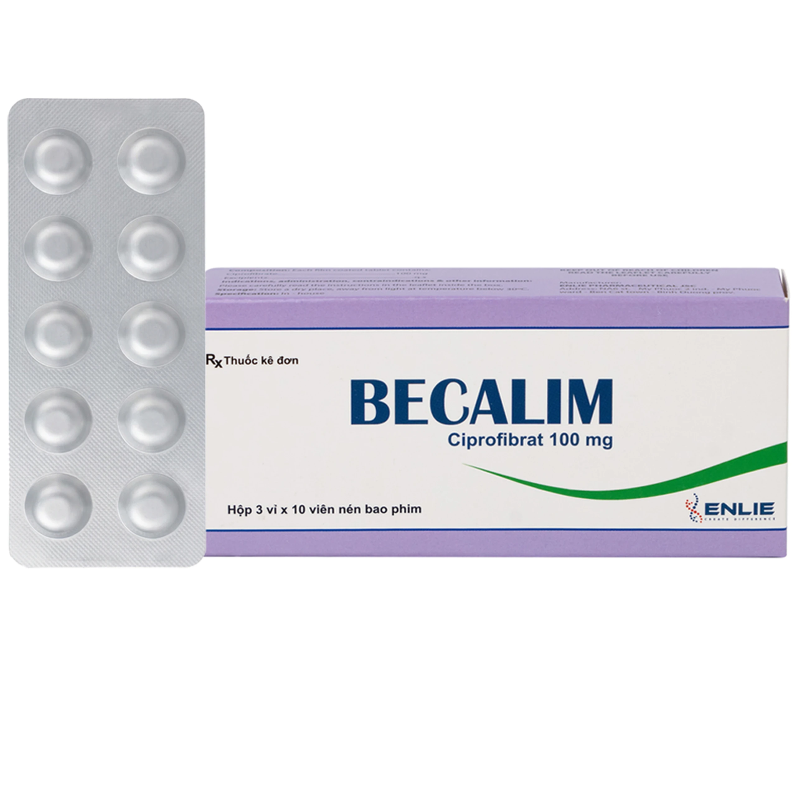 Thuốc Becalim 100mg Enlie Pharma điều trị tăng Cholesterol máu (3 vỉ x 10 viên)