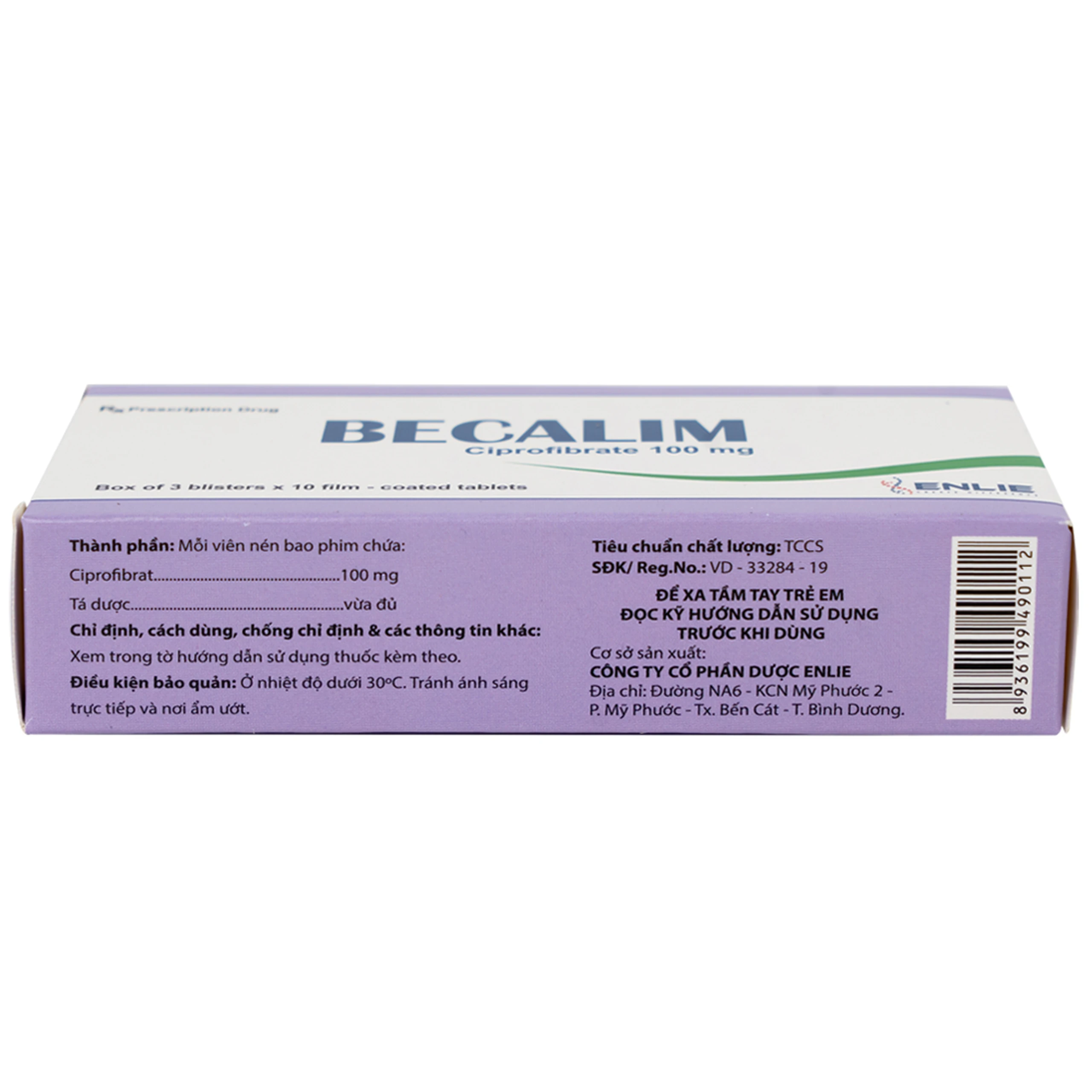 Thuốc Becalim 100mg Enlie Pharma điều trị tăng Cholesterol máu (3 vỉ x 10 viên)