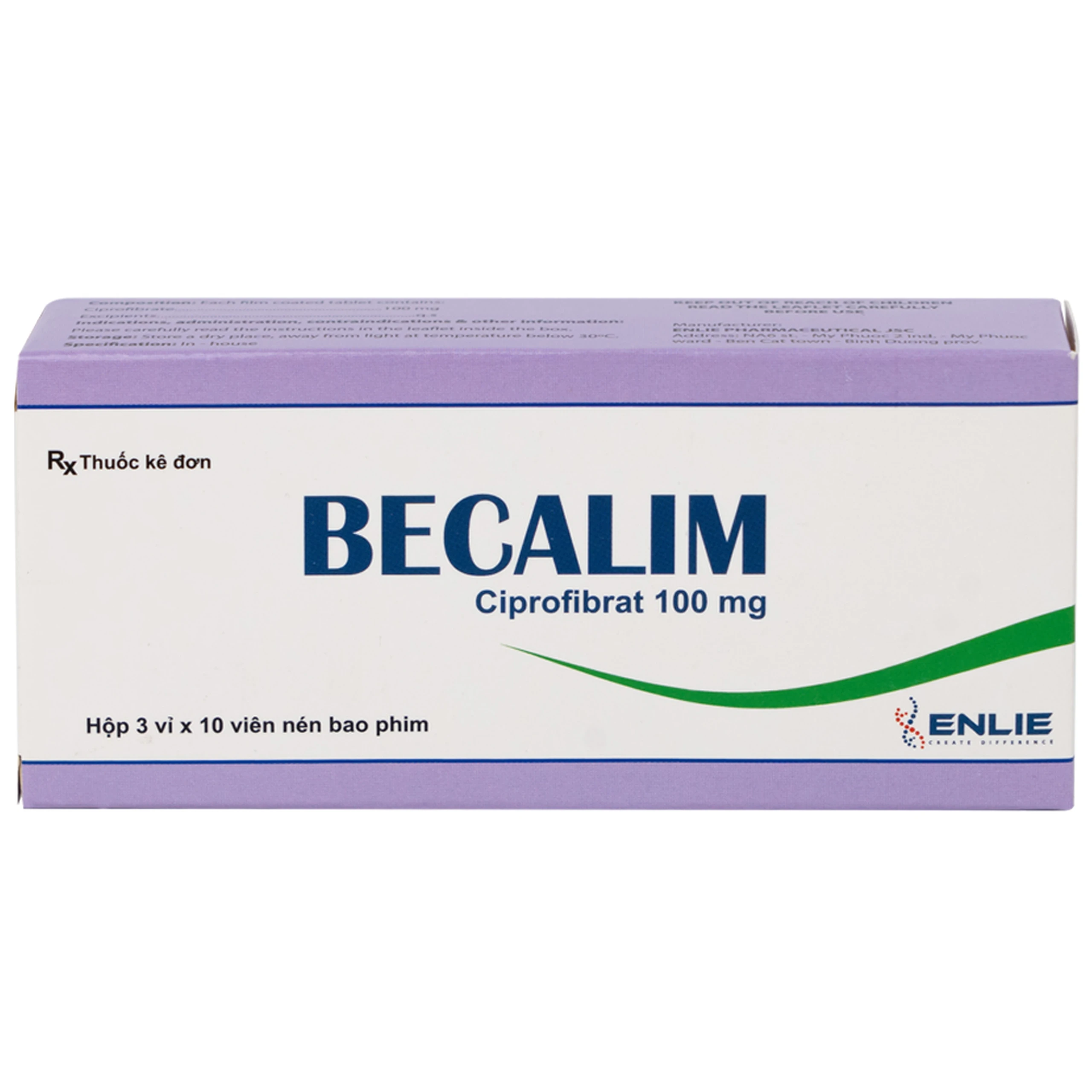 Thuốc Becalim 100mg Enlie Pharma điều trị tăng Cholesterol máu (3 vỉ x 10 viên)