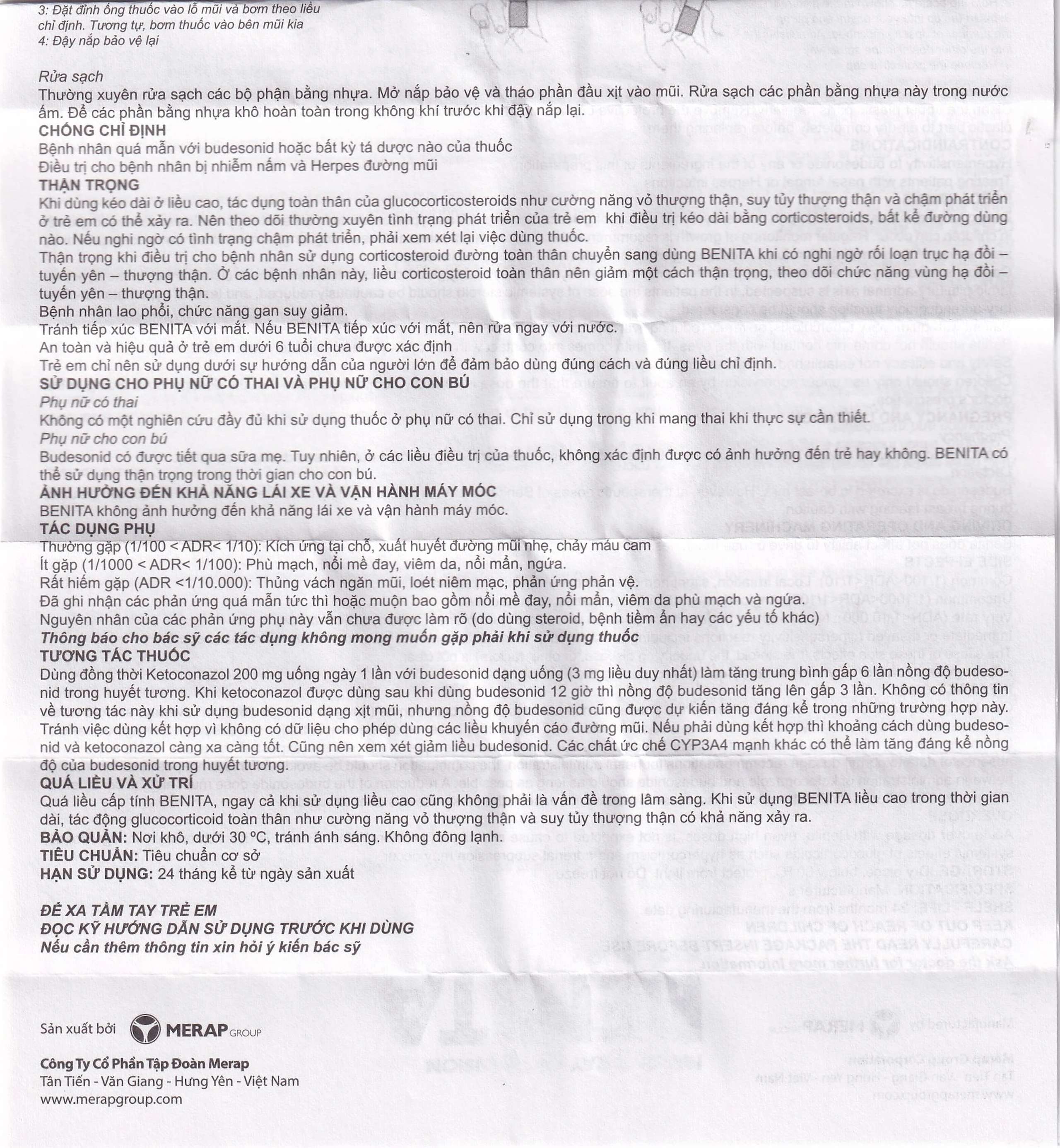 Thuốc xịt mũi Benita Merap điều trị viêm mũi dị ứng, polyp mũi (120 liều)